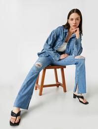 Dizi Yırtık Bol Paça Kot Pantolon - Slim Flare