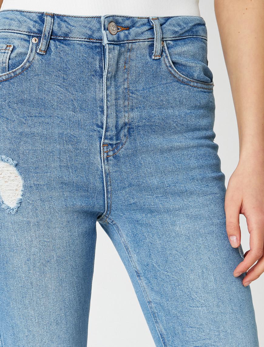   Dizi Yırtık Bol Paça Kot Pantolon - Slim Flare