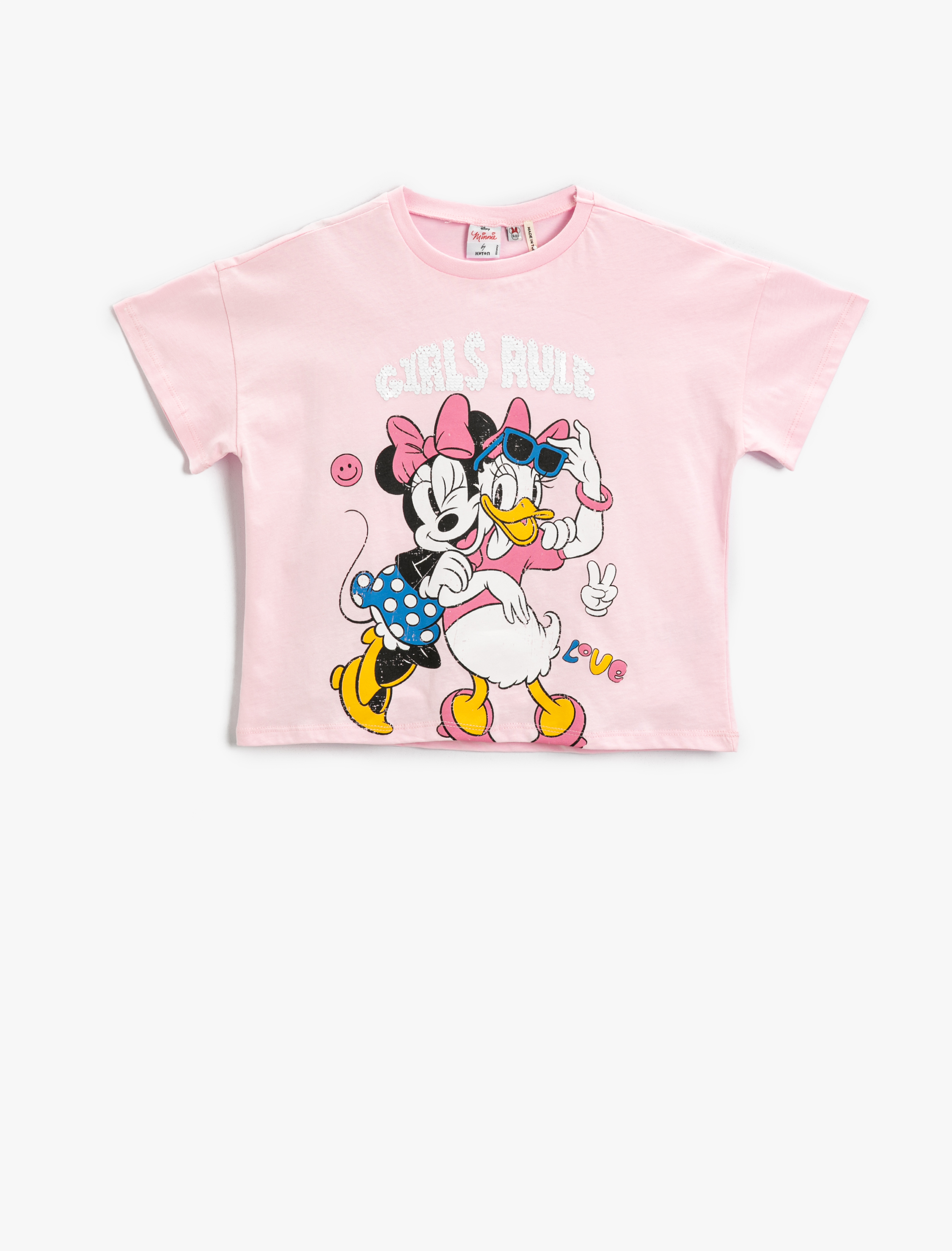  Kız Çocuk Minnie Mouse ve Daisy Duck Baskılı Lisanslı Kısa Kollu Tişört