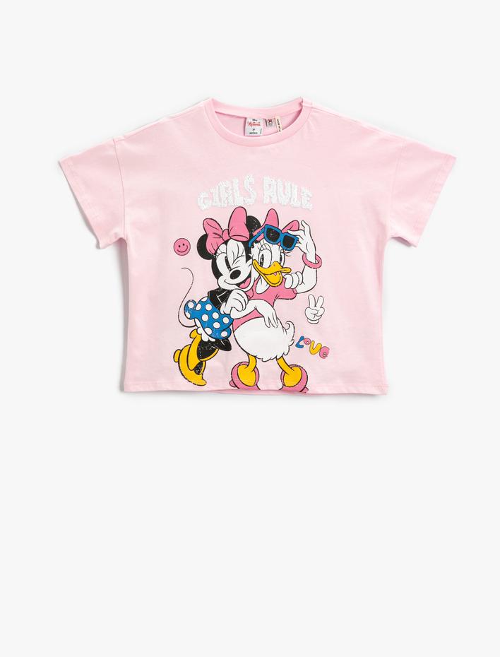 Kız Çocuk Minnie Mouse ve Daisy Duck Baskılı Lisanslı Kısa Kollu Tişört
