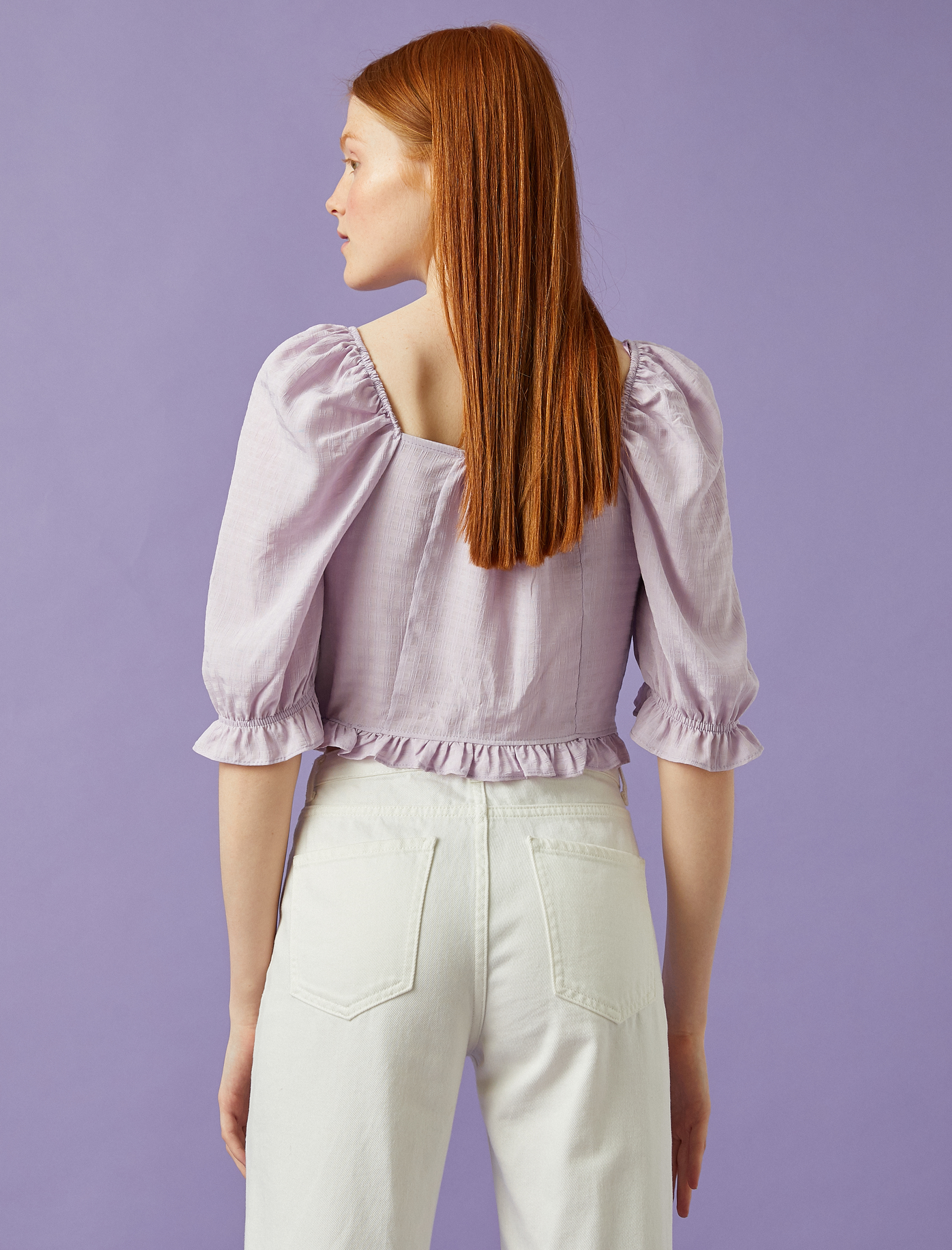   Crop Bluz Balon Kol Büzgülü