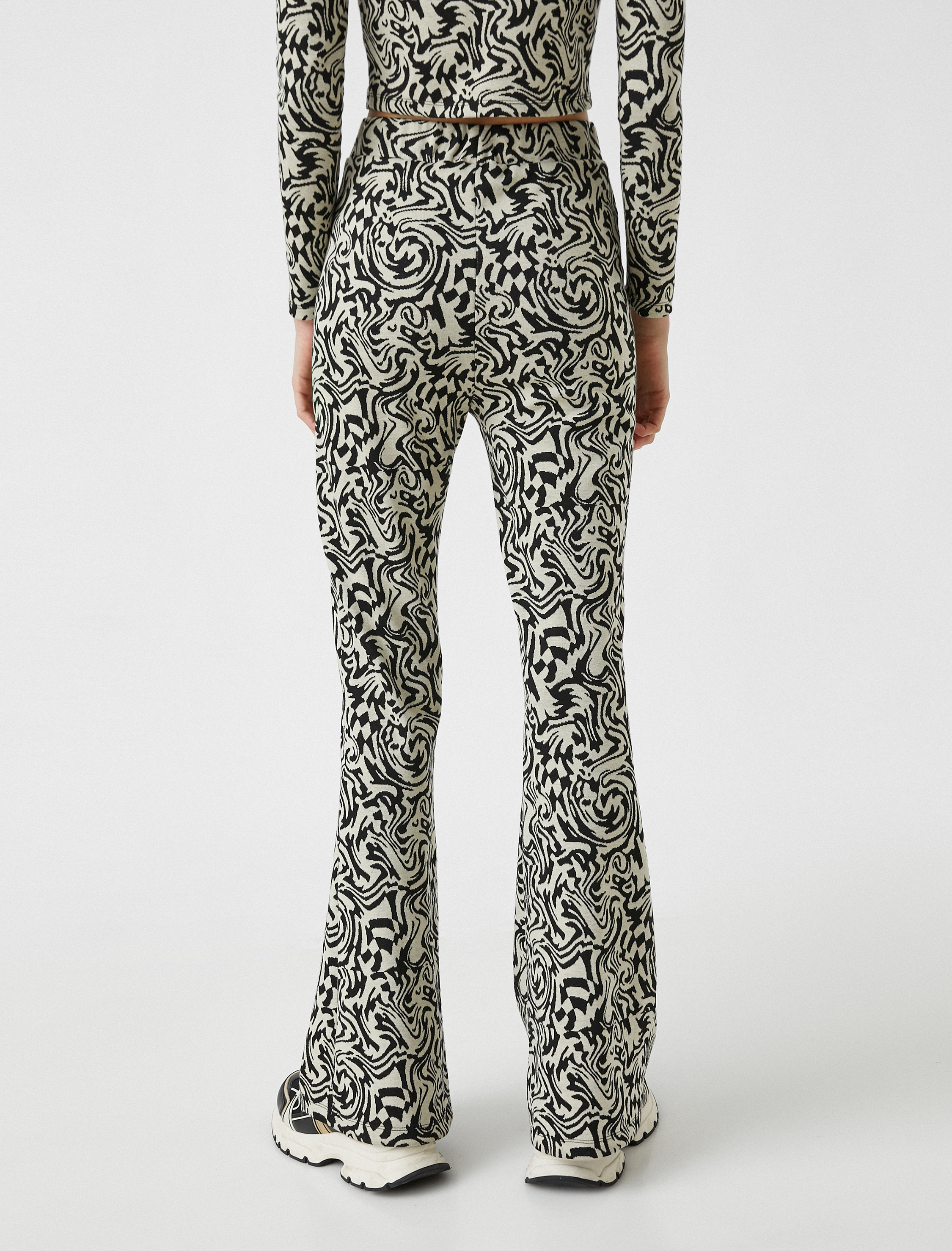   Desenli Yüksek Bel İspanyol Paça Pantolon