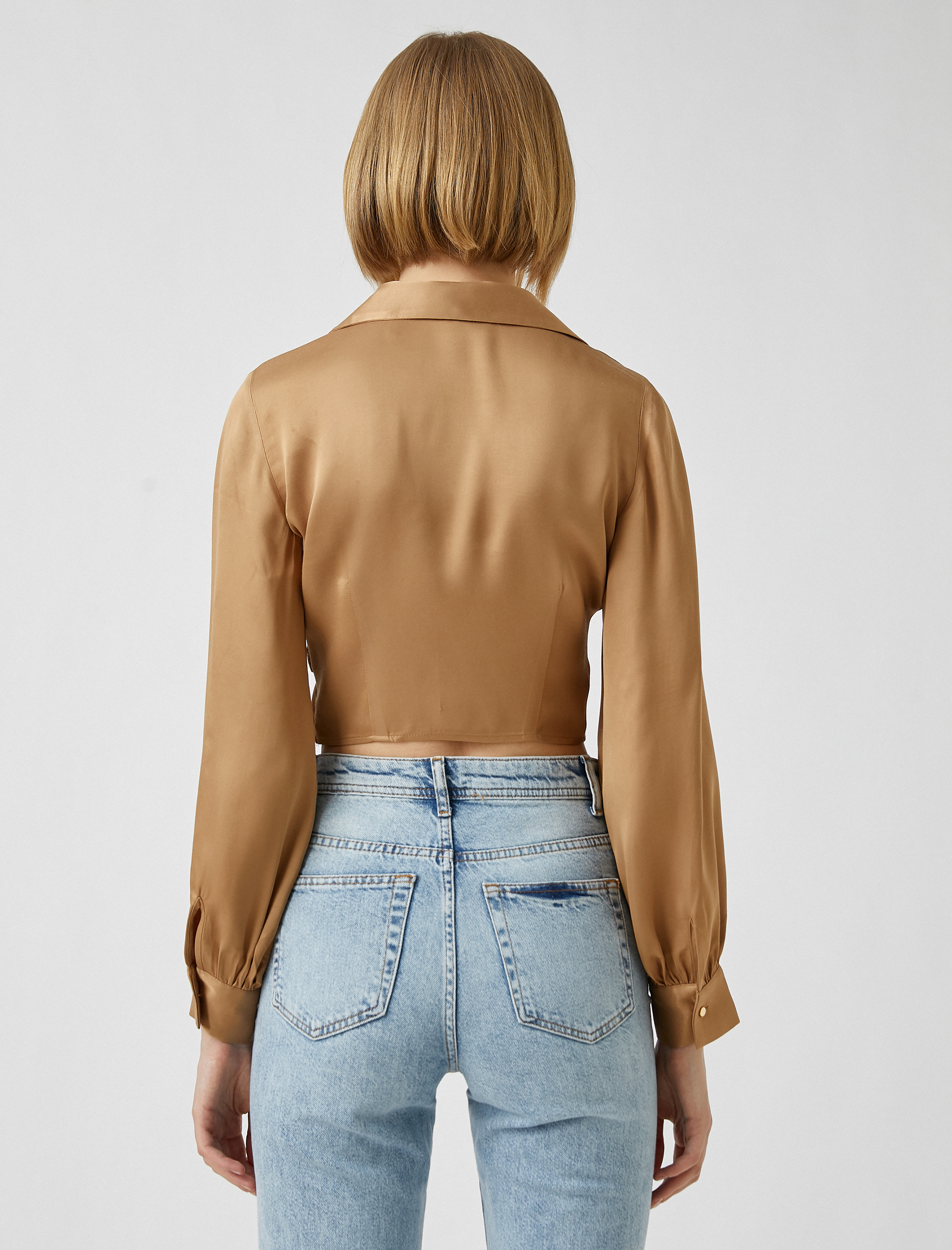   V Yaka Uzun Kollu Crop Bluz