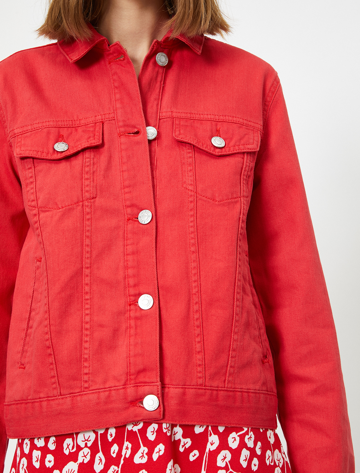   Düğme Detaylı Jean Ceket