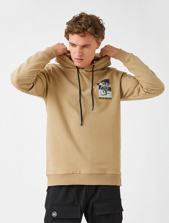  Bisiklet Baskılı Kapşonlu Sweatshirt