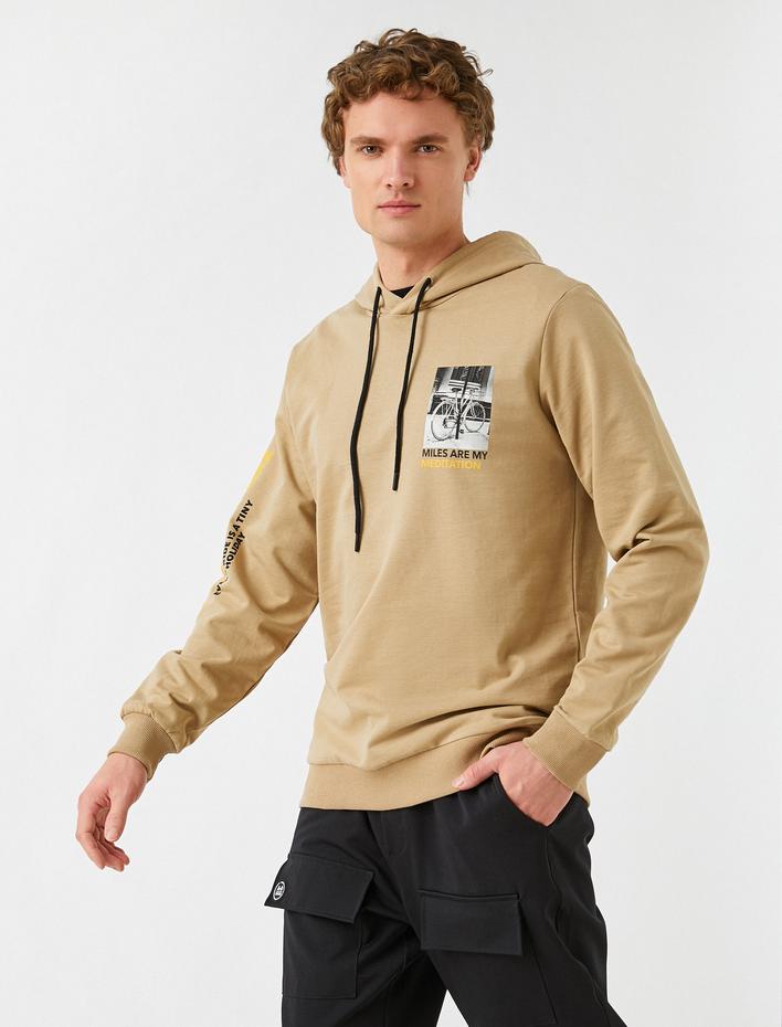  Bisiklet Baskılı Kapşonlu Sweatshirt