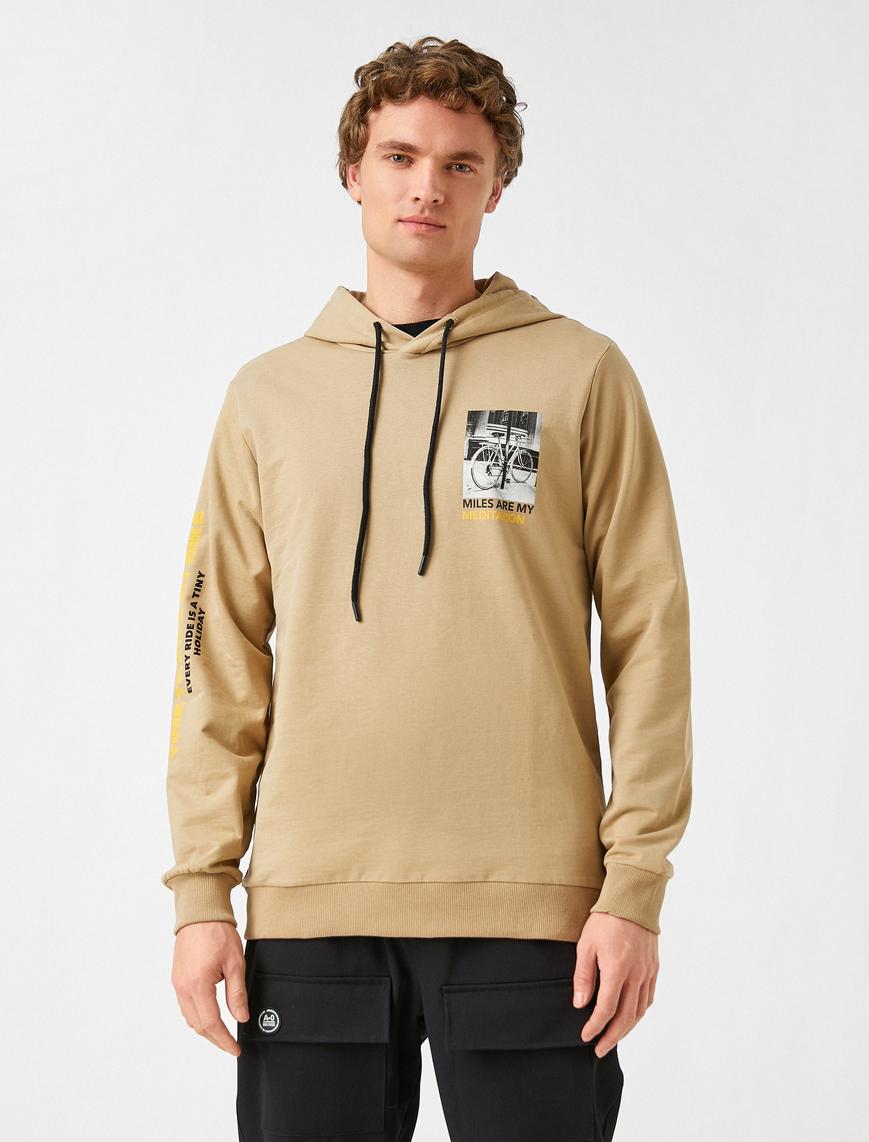   Bisiklet Baskılı Kapşonlu Sweatshirt