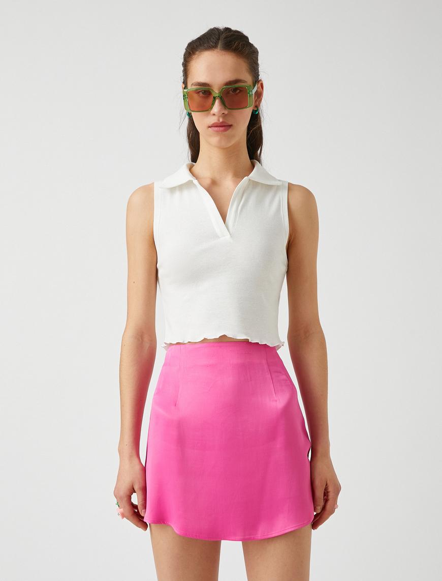   Polo Yaka Kolsuz Pamuklu Crop Atlet