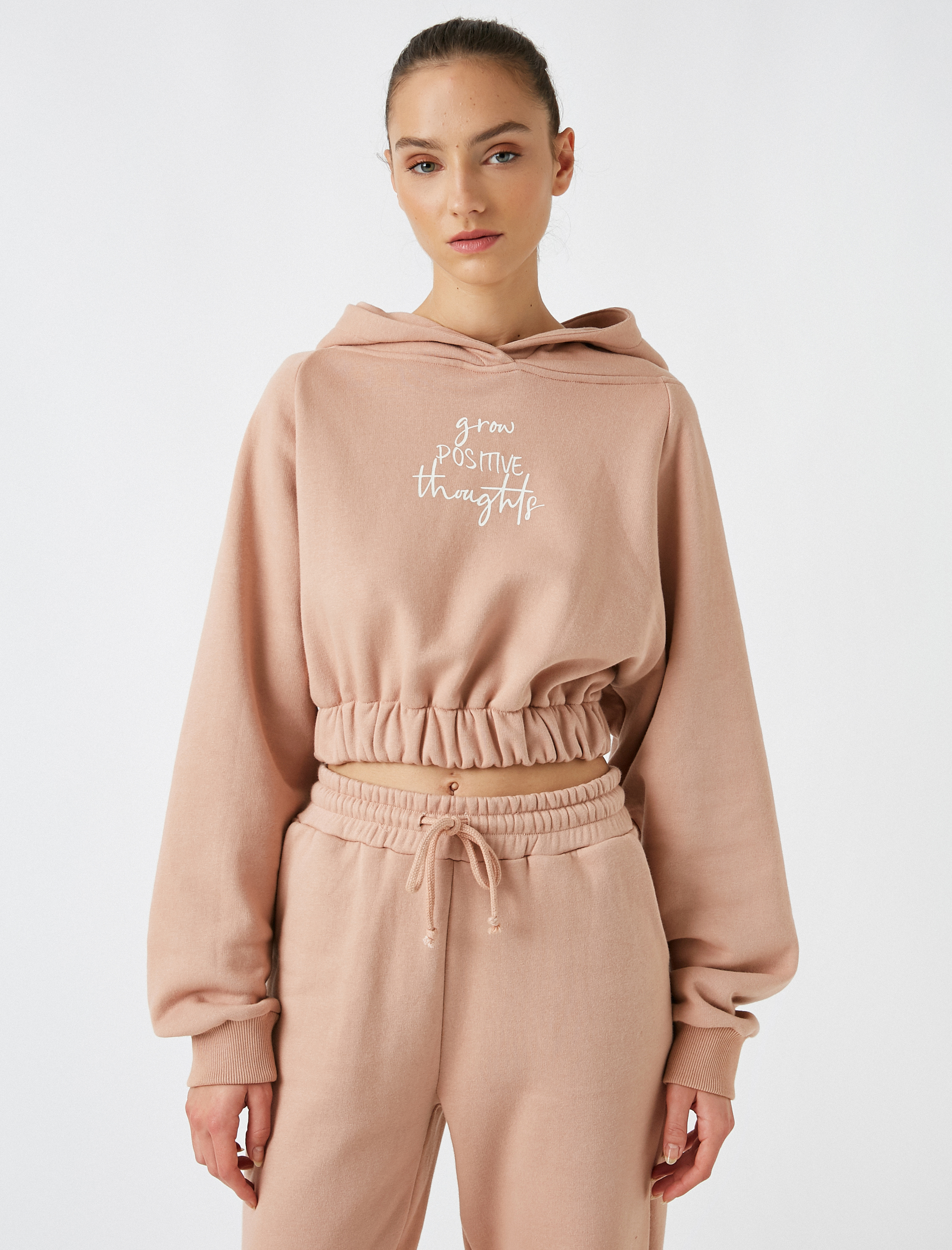 Organik Pamuklu Kapüsonlu Slogan Sweatshirt