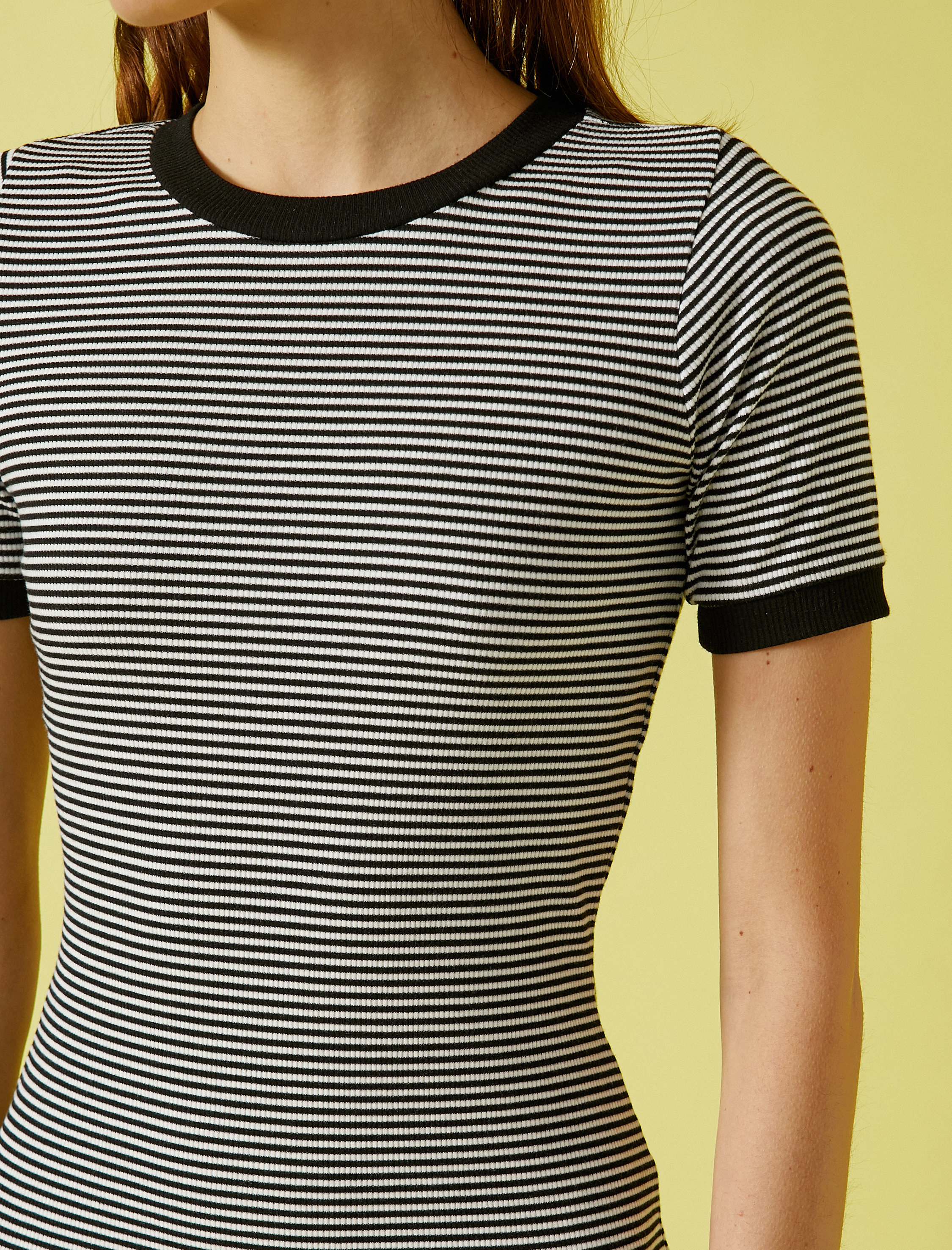   Kısa Kollu Elbise Çizgili Mini