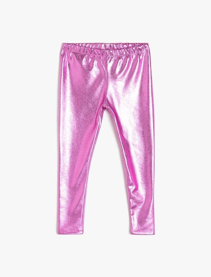 Kız Çocuk Parlak Kumaştan Normal Bel Uzun Tayt