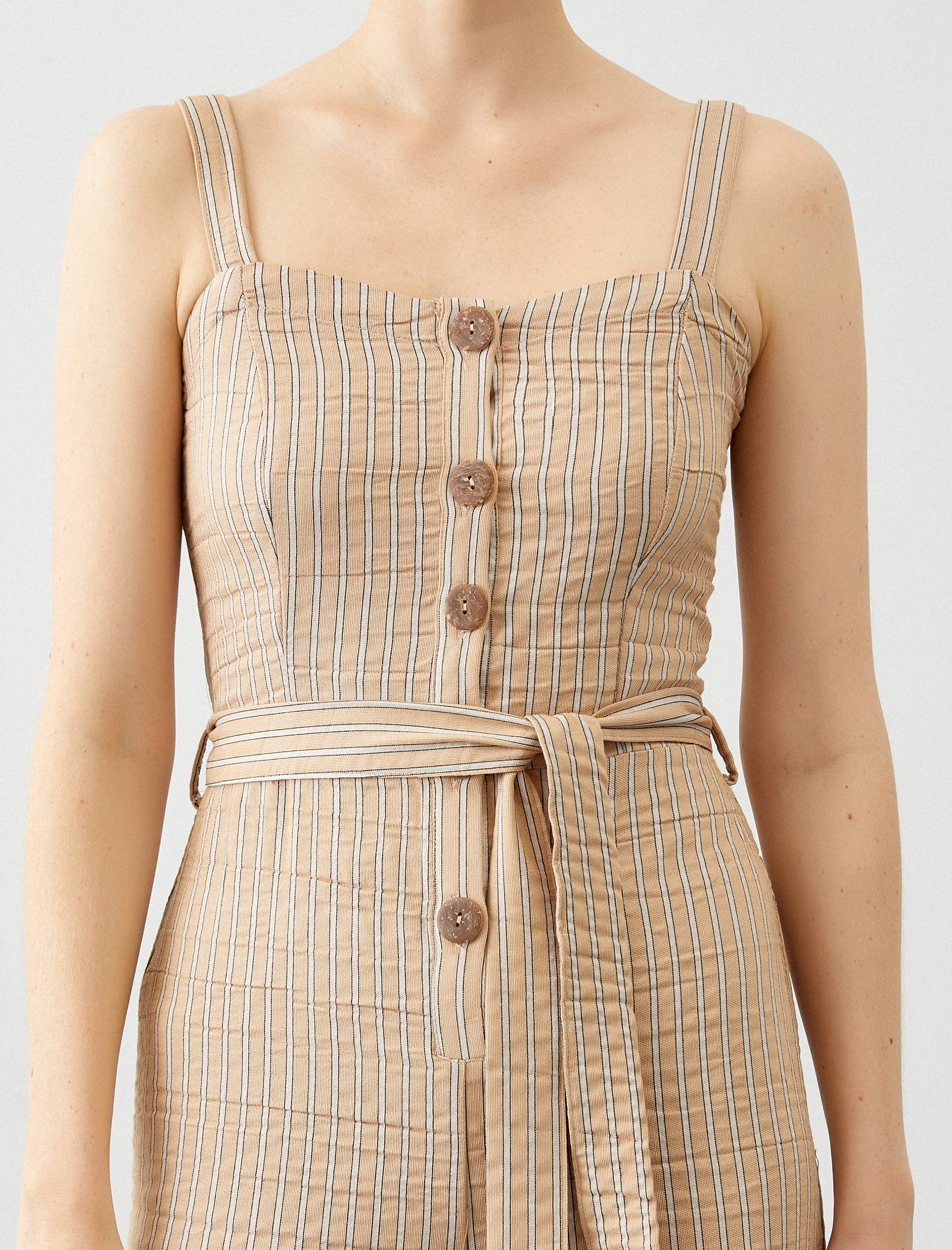 Kalın Askılı Düğmeli Çizgili Tulum