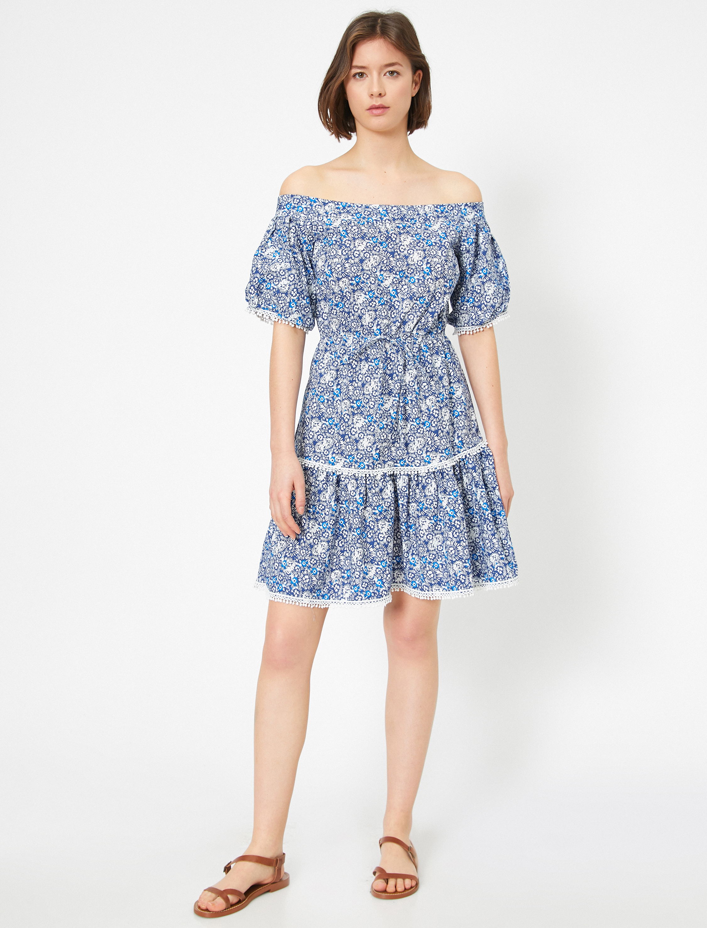   Çiçek Desenli Poplin Elbise