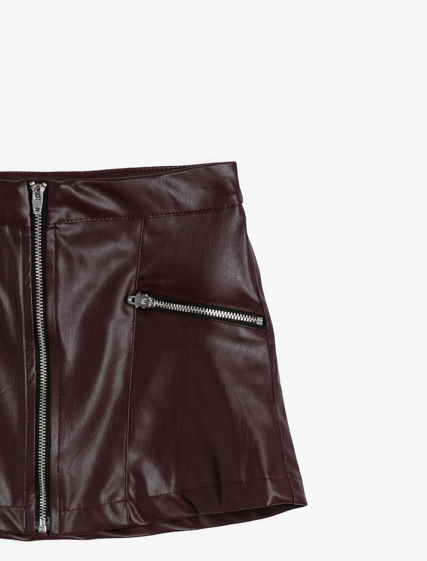  Kız Çocuk Suni Deri Fermuarlı Beli Lastikli Diz Üstü Etek