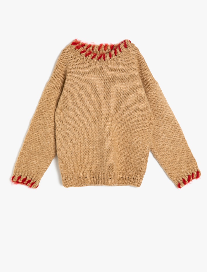 Kız Çocuk Yaka Detaylı Triko Kazak