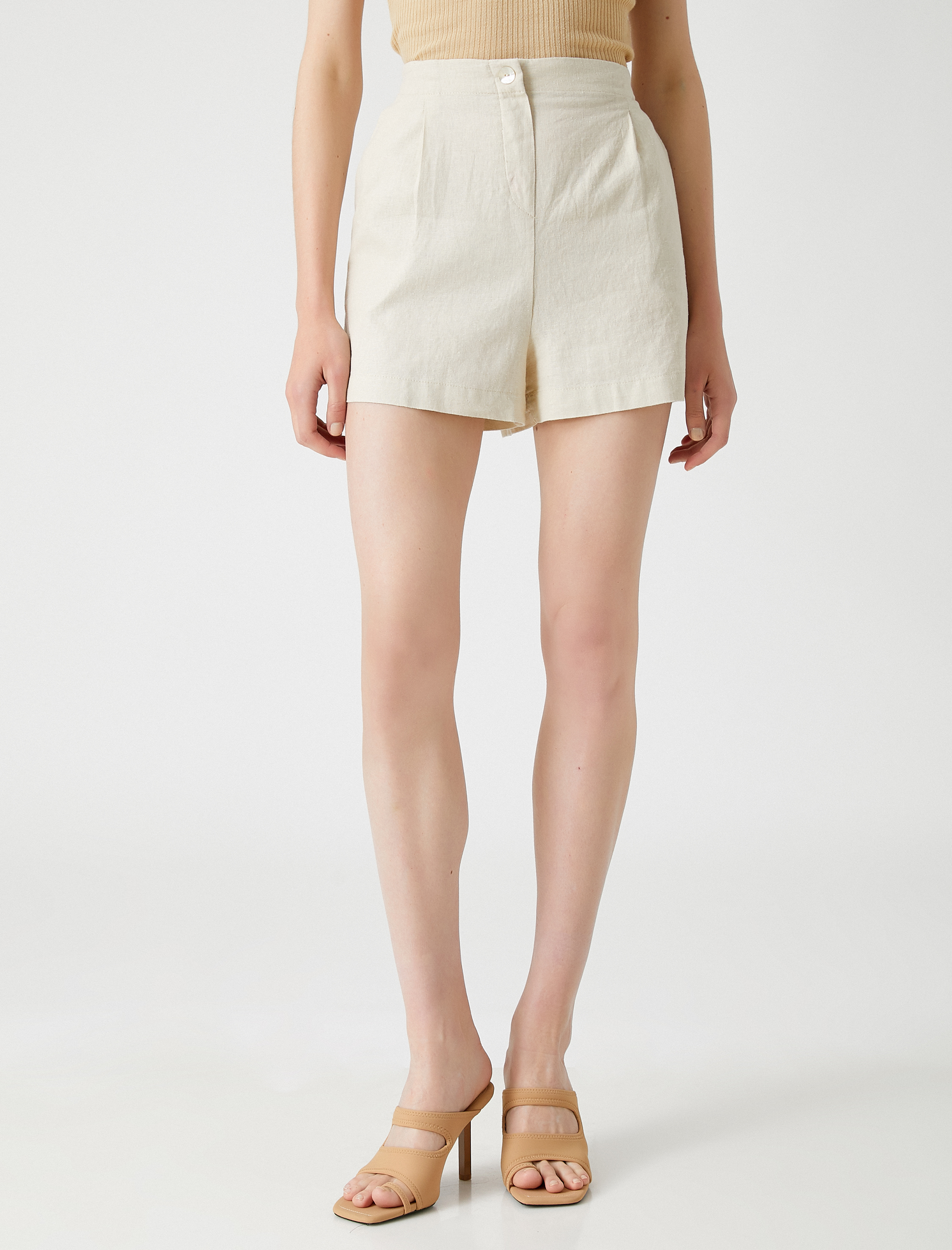 Keten Şort Yüksek Bel
