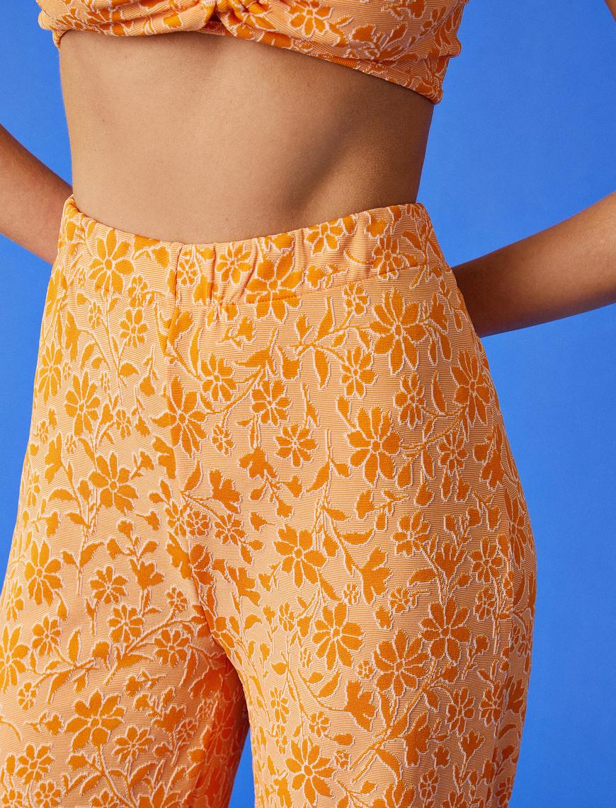  Çiçekli Bol Paça Pantolon Beli Lastikli