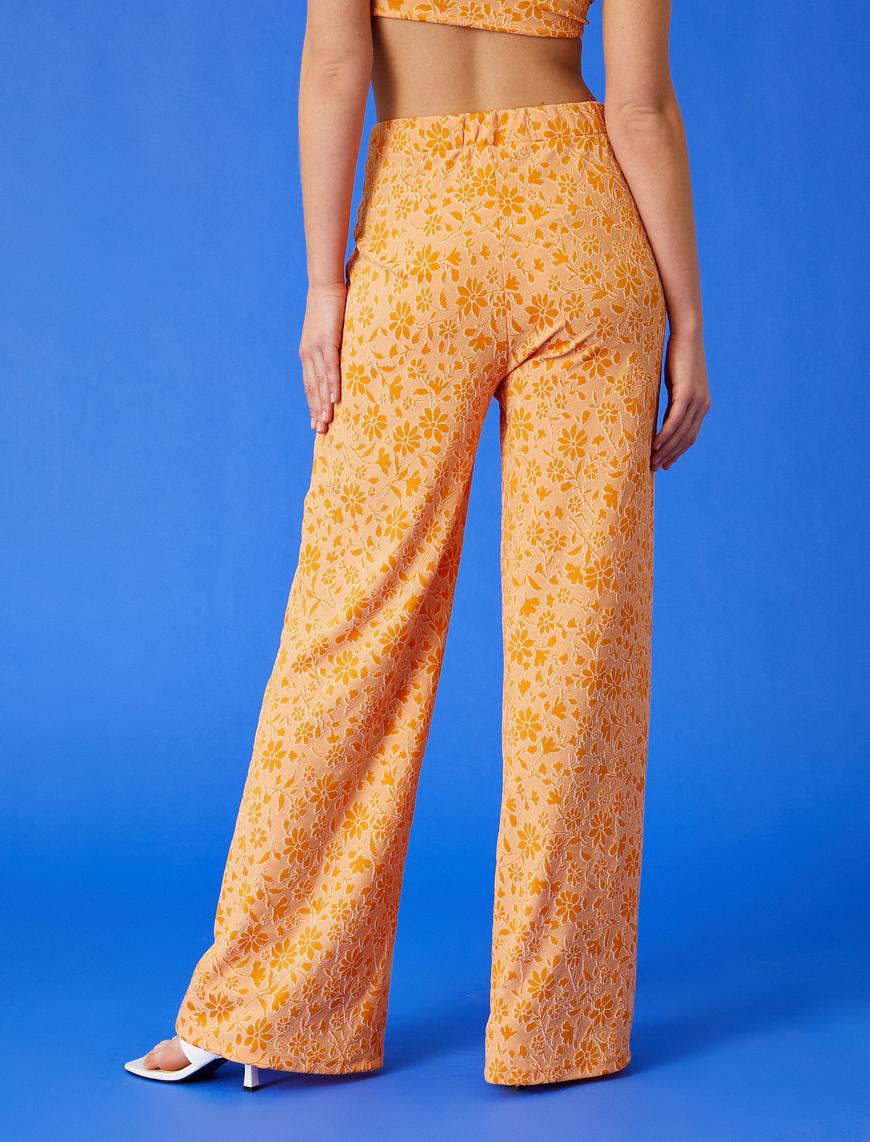   Çiçekli Bol Paça Pantolon Beli Lastikli