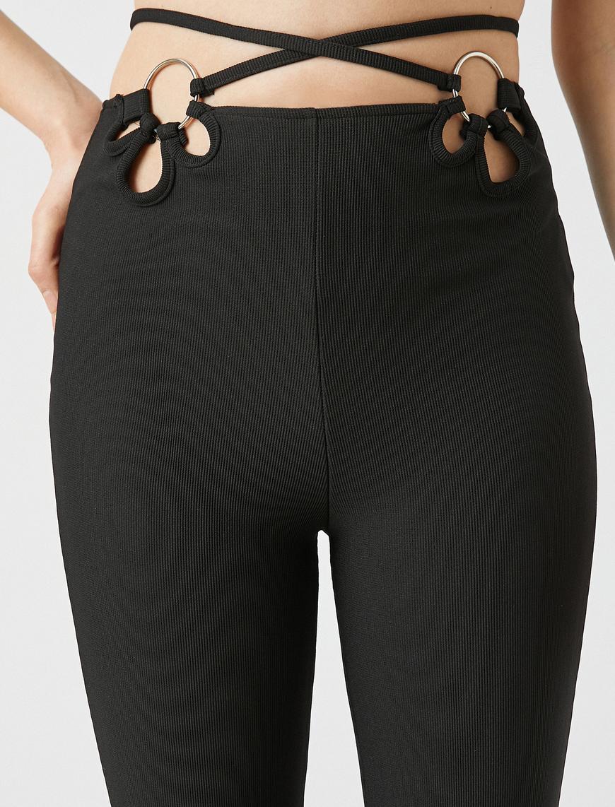  Metal Aksesuarlı Geniş Paça Pantolon