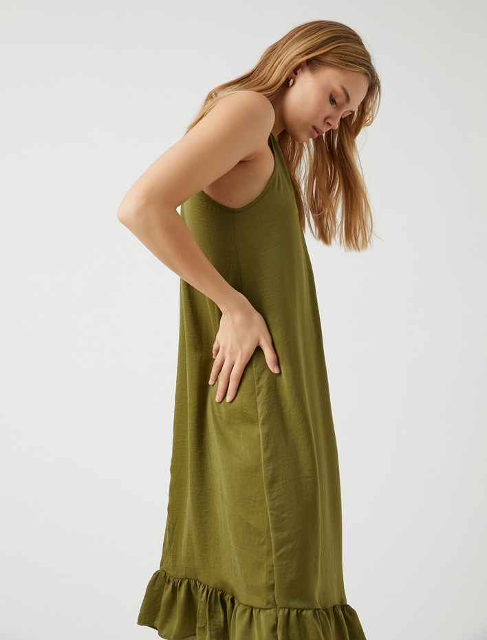  Fırfırlı Midi Boy Elbise Halter Yaka