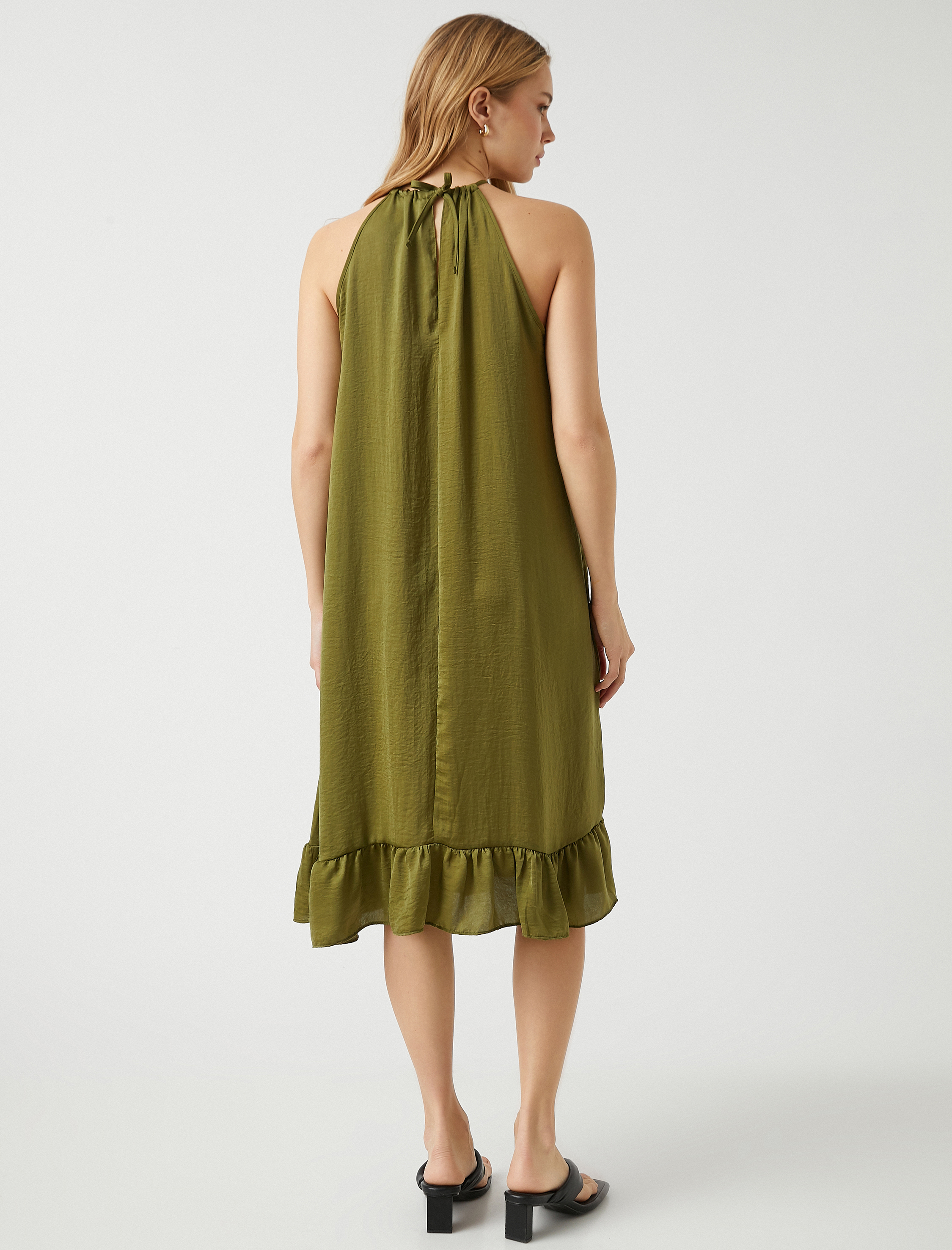   Fırfırlı Midi Boy Elbise Halter Yaka