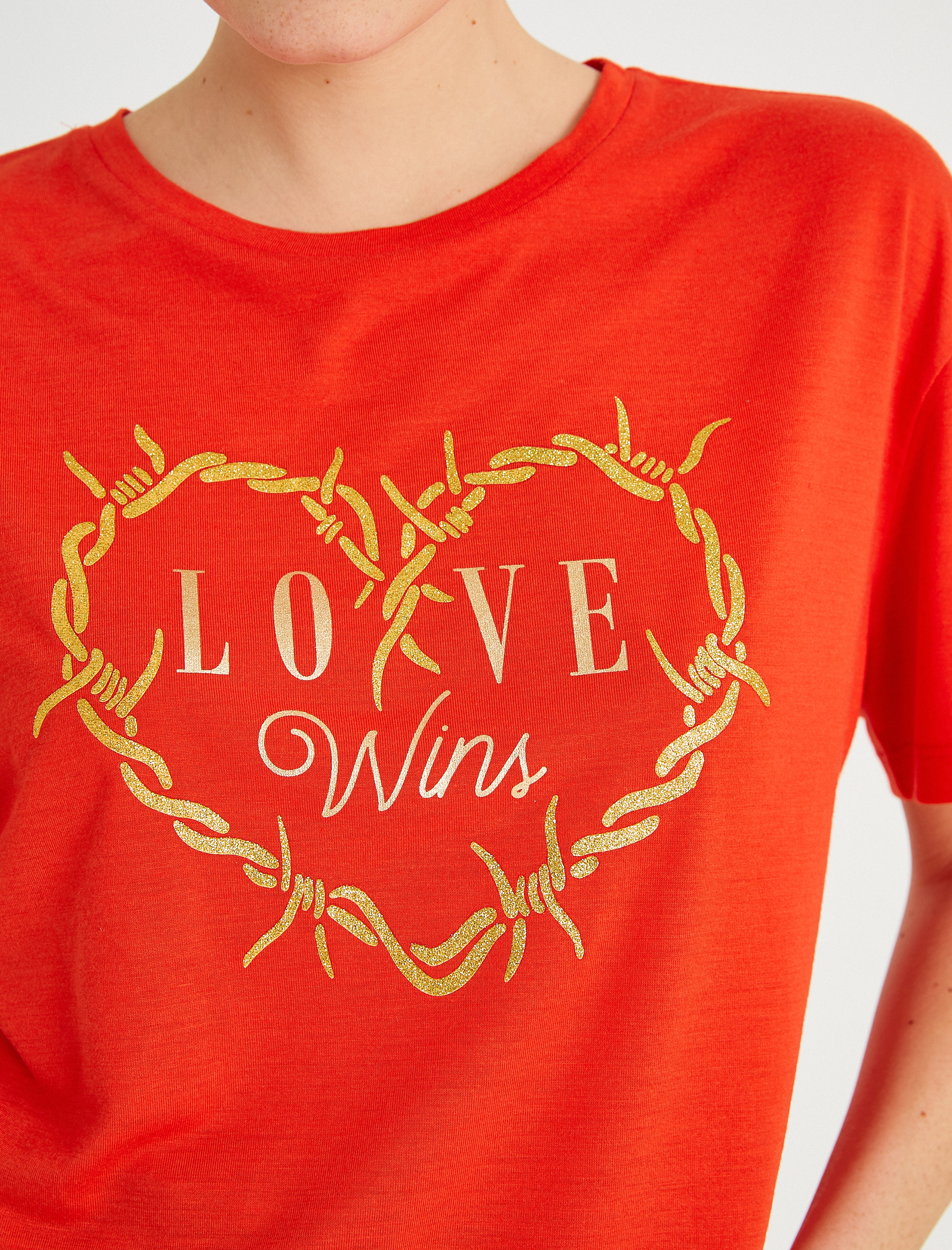   Baskılı Tişört Bisiklet Yaka Kısa Kollu