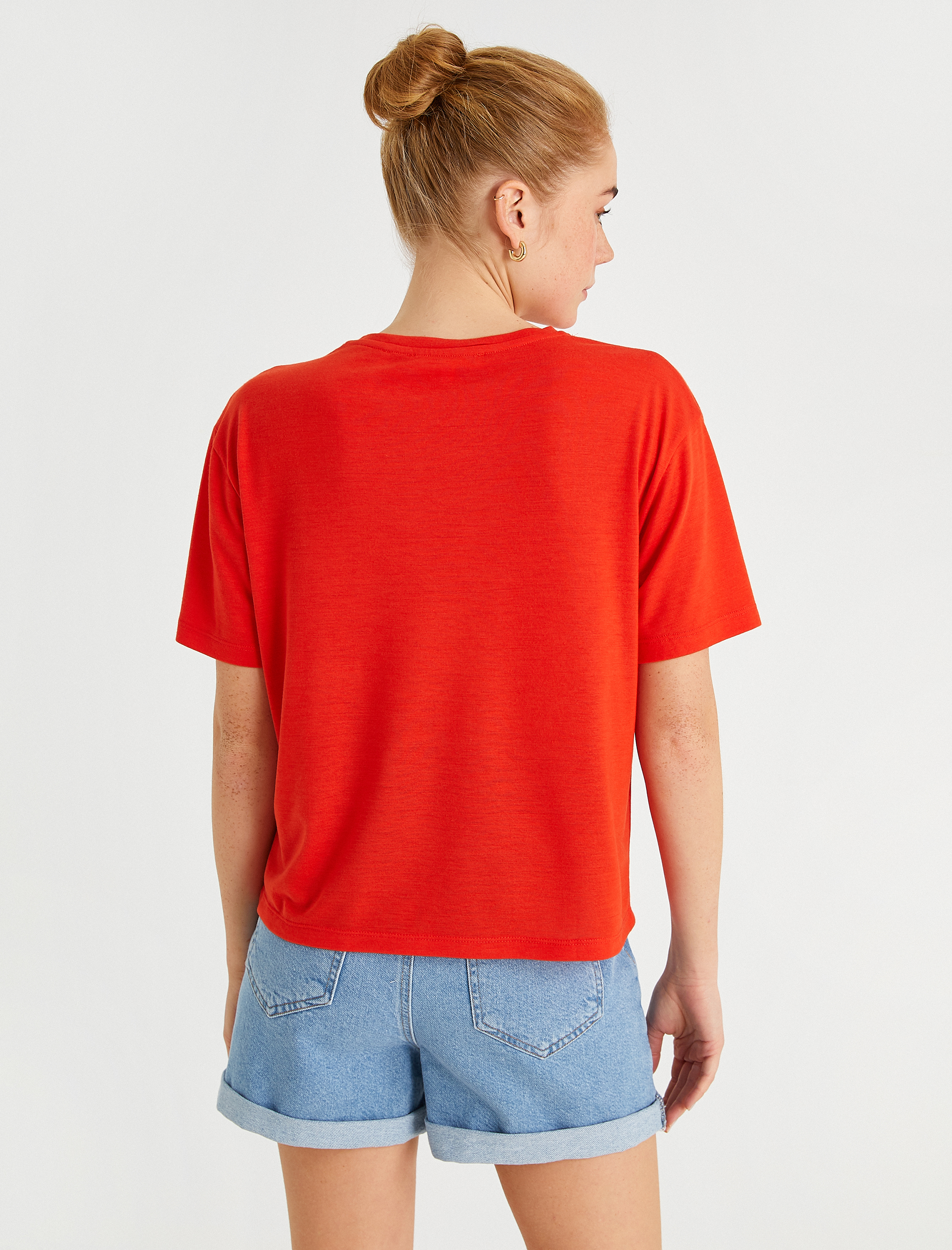   Baskılı Tişört Bisiklet Yaka Kısa Kollu