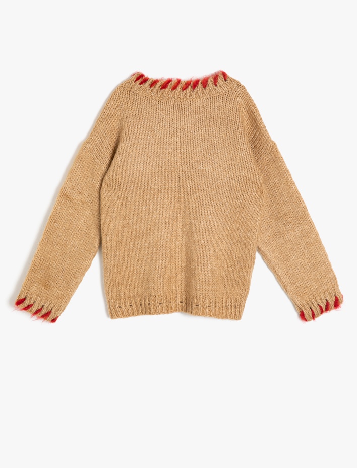 Kız Çocuk Yaka Detaylı Triko Kazak