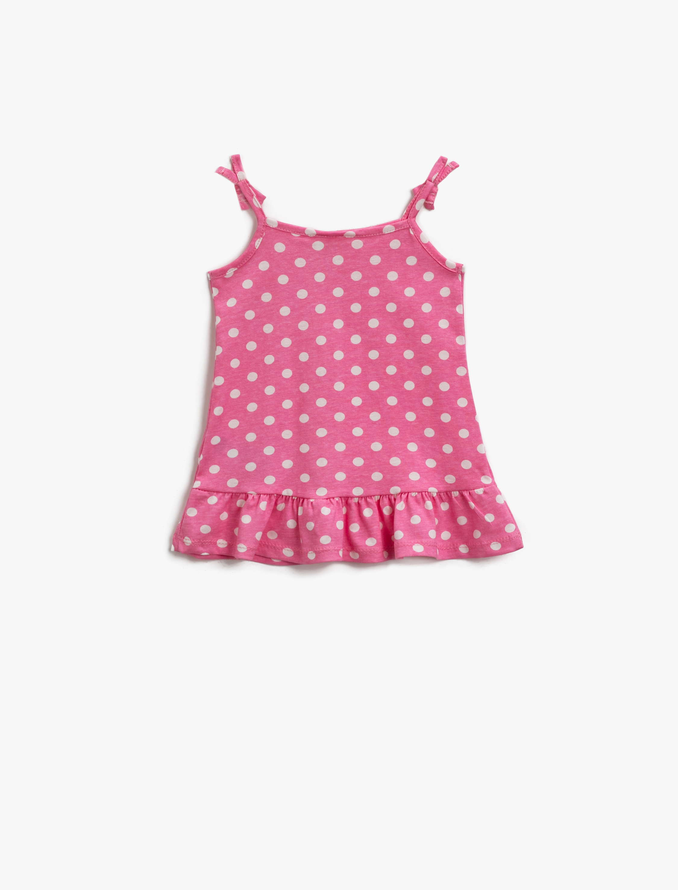  Kız Bebek Puantiyeli Elbise Askılı Pamuklu