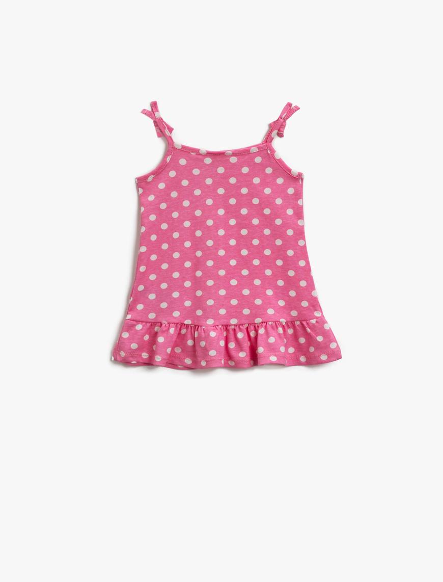  Kız Bebek Puantiyeli Elbise Askılı Pamuklu