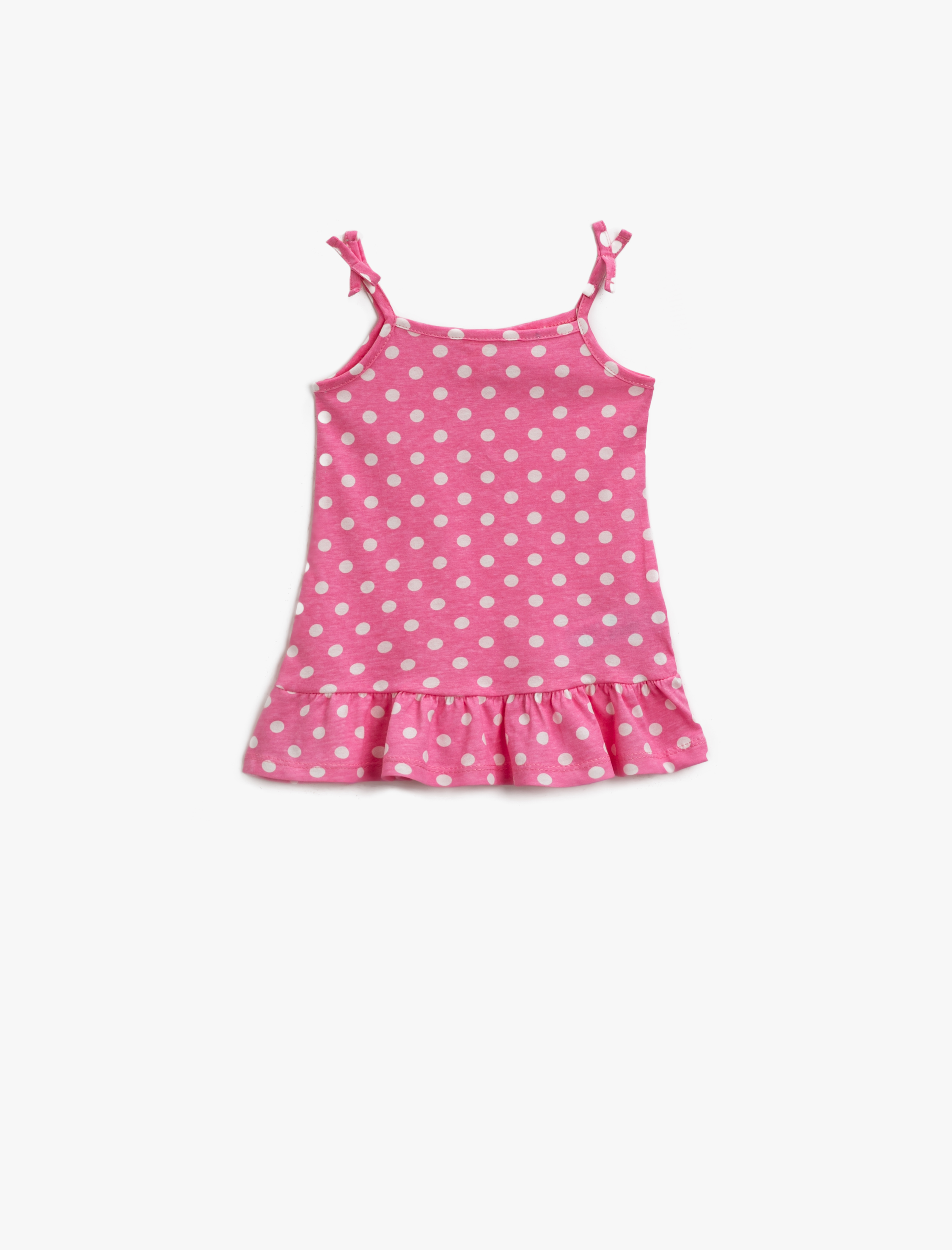  Kız Bebek Puantiyeli Elbise Askılı Pamuklu
