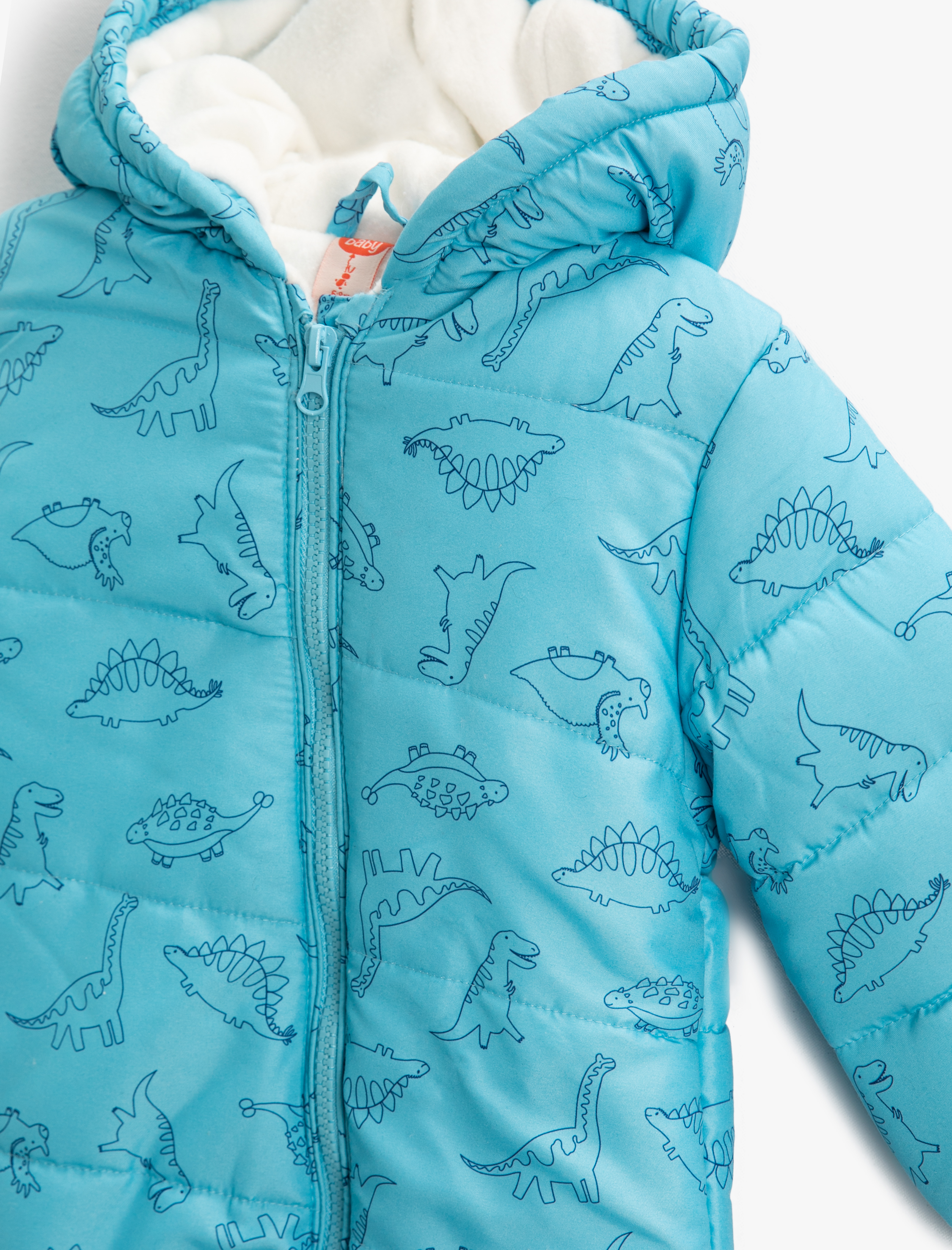  Erkek Bebek Kapüşonlu Baskılı İçi Peluş Astronot Mont