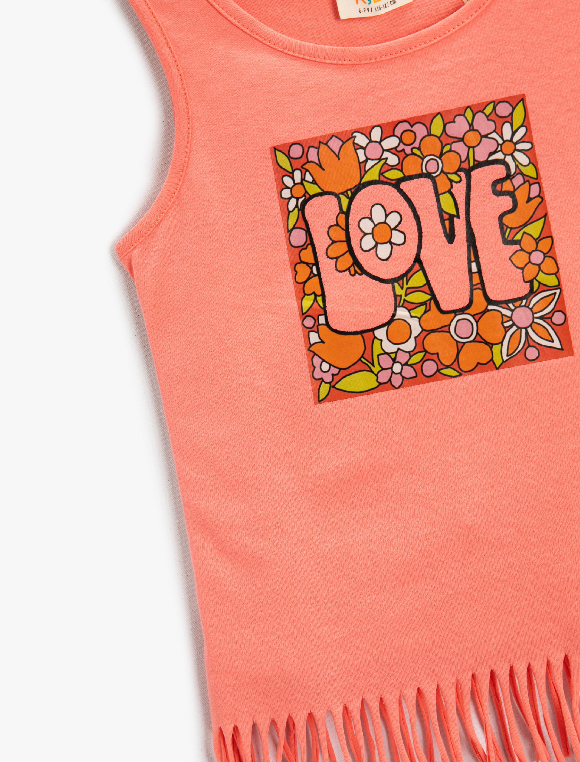  Kız Çocuk Çiçek Baskılı Püsküllü Atlet Bisiklet Yaka Pamuklu