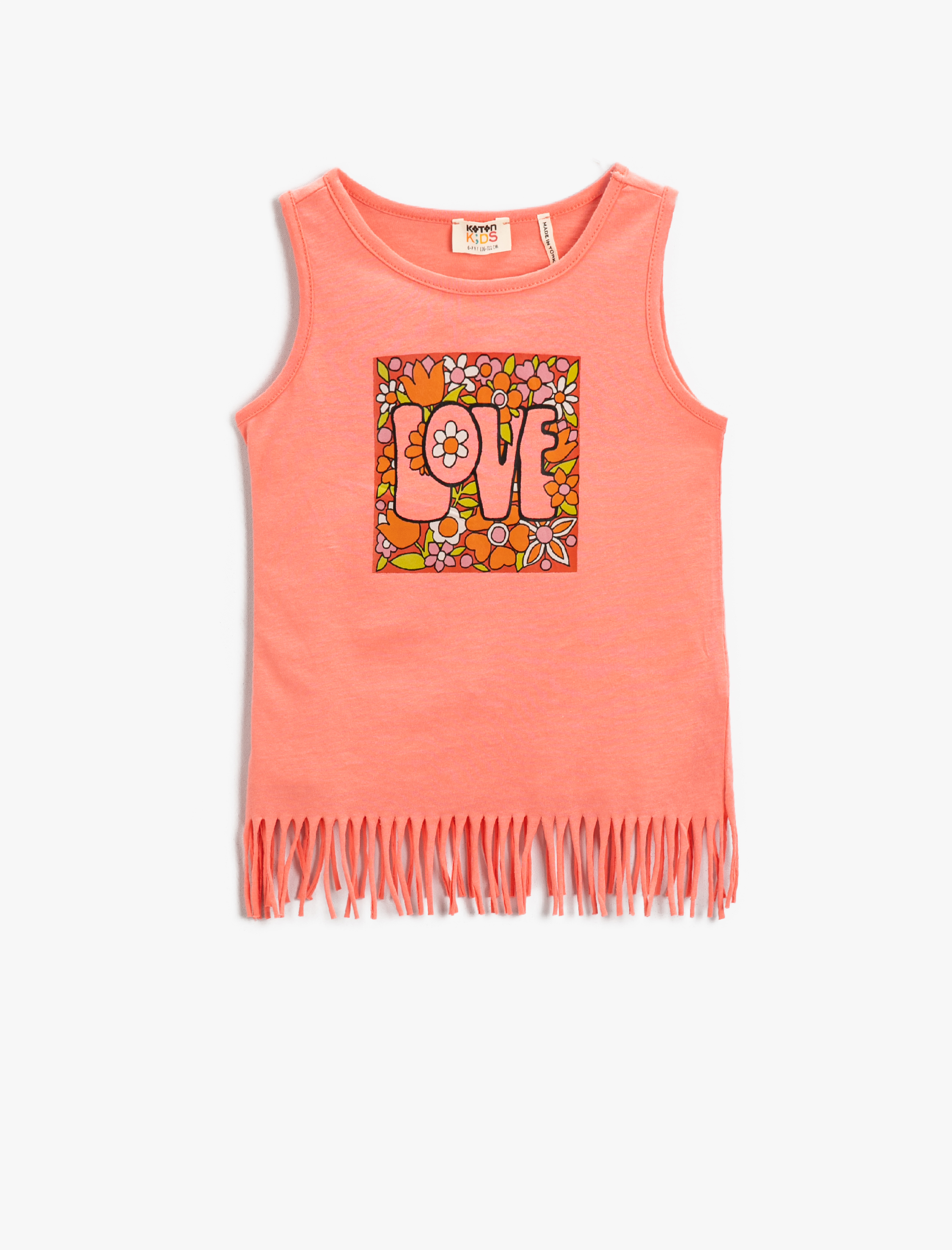  Kız Çocuk Çiçek Baskılı Püsküllü Atlet Bisiklet Yaka Pamuklu