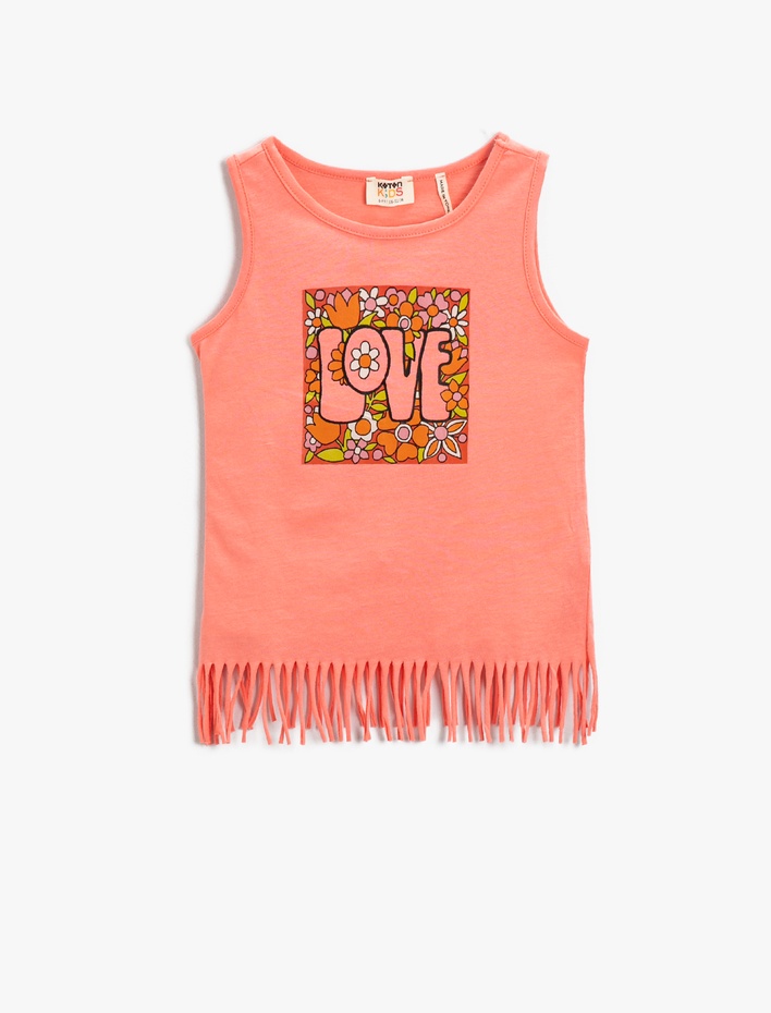 Kız Çocuk Çiçek Baskılı Püsküllü Atlet Bisiklet Yaka Pamuklu