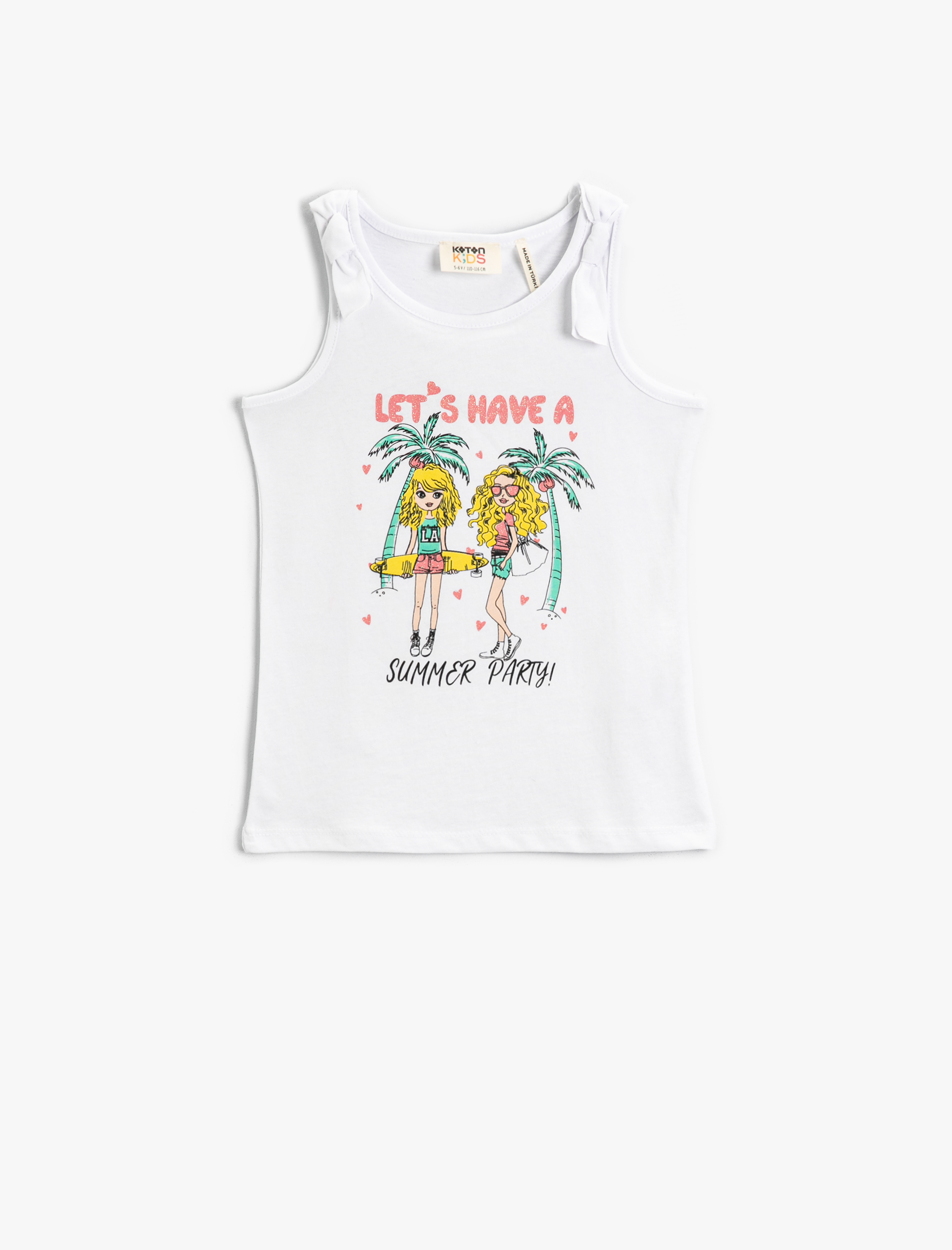  Kız Çocuk Slogan Baskılı Atlet Fiyonk Detaylı Bisiklet Yaka Pamuklu