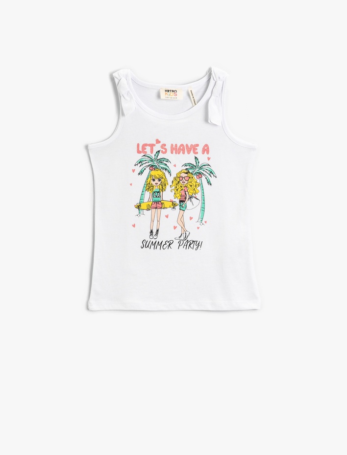 Kız Çocuk Slogan Baskılı Atlet Fiyonk Detaylı Bisiklet Yaka Pamuklu