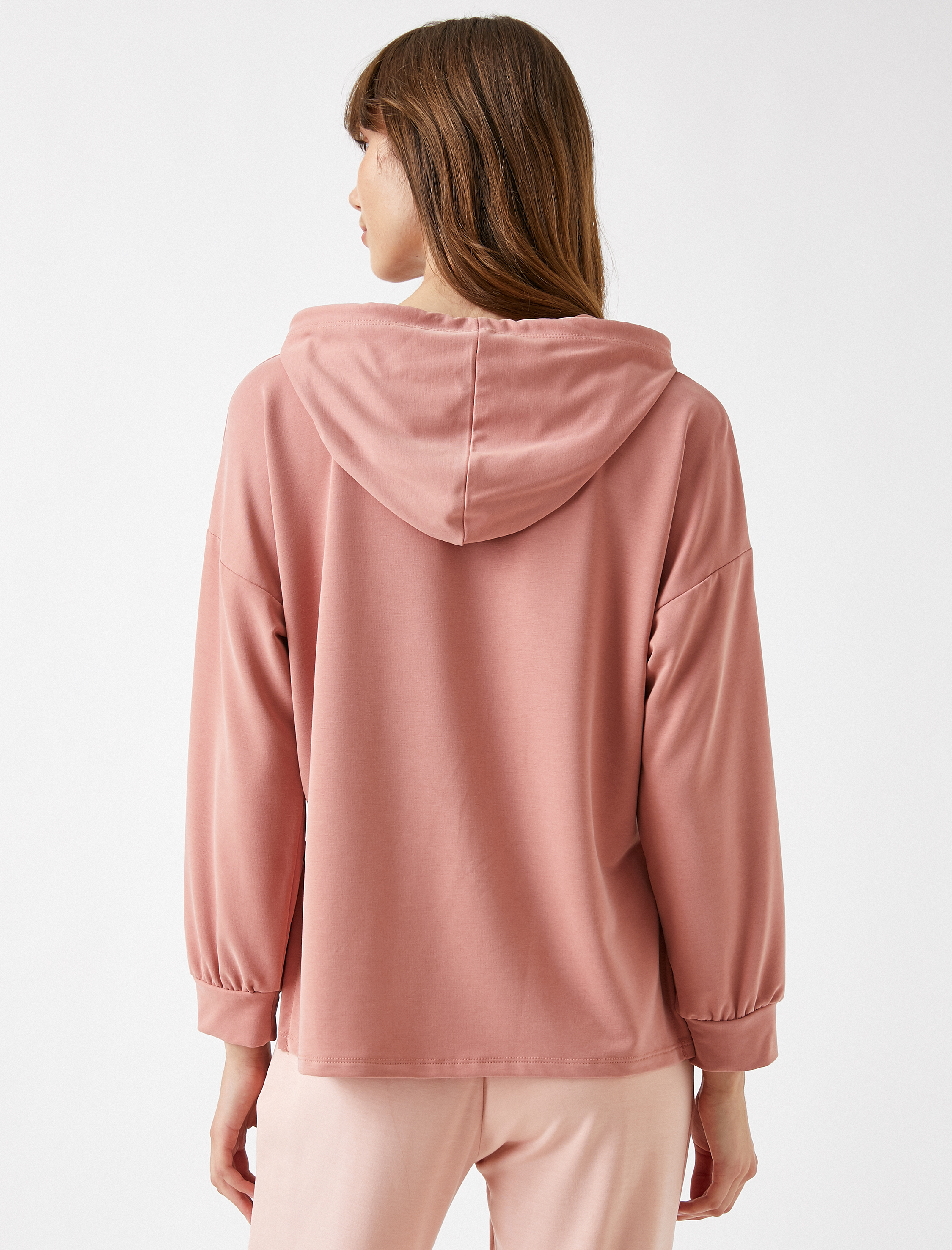   Basic Kapüşonlu Sweatshirt Yırtmaç Detaylı