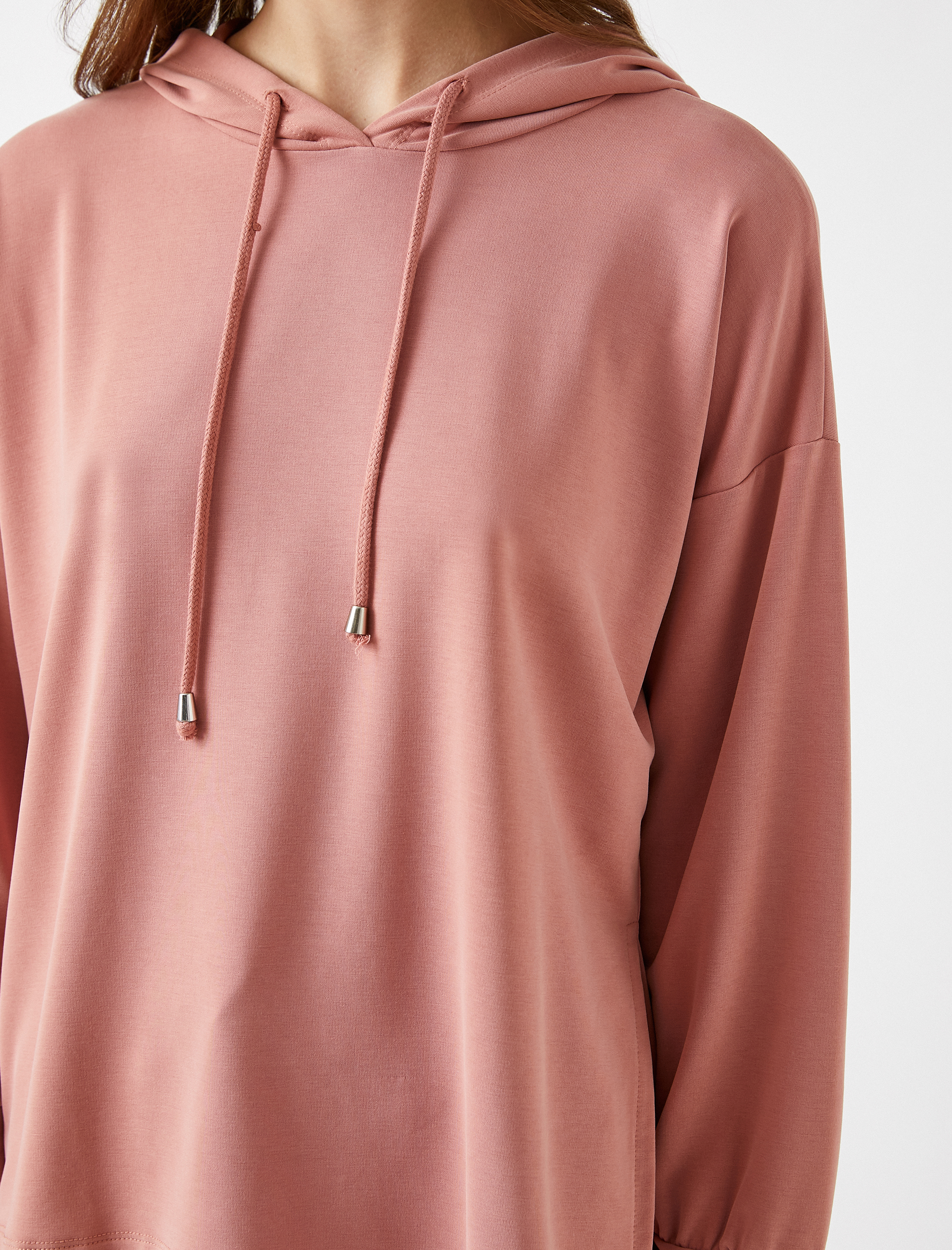   Basic Kapüşonlu Sweatshirt Yırtmaç Detaylı