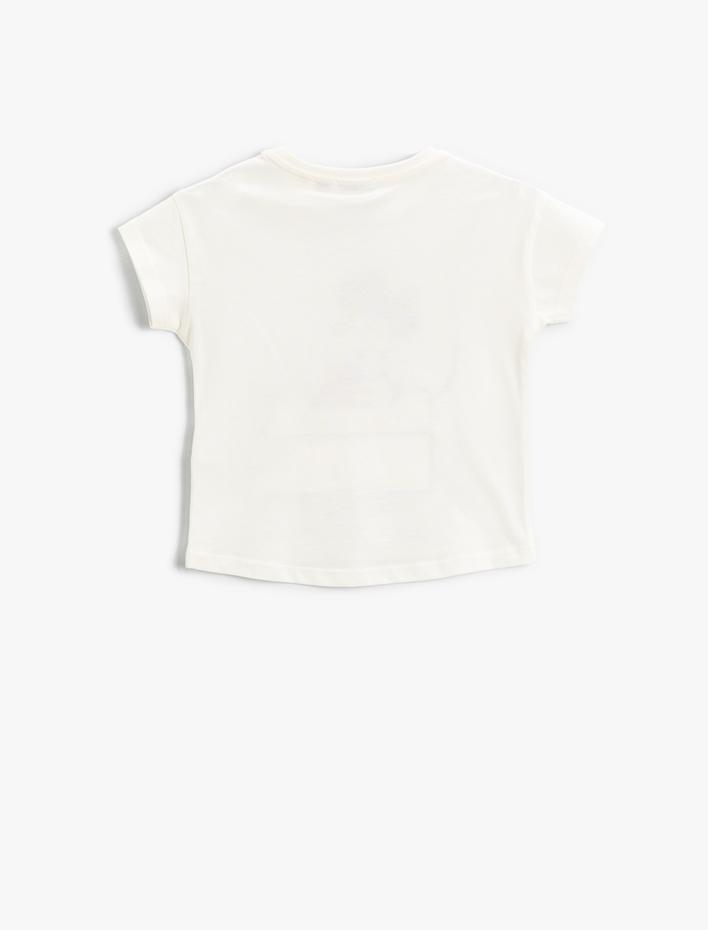 Kız Çocuk Minnie Mouse Lisanslı Baskılı Tişört Pullu Payetli