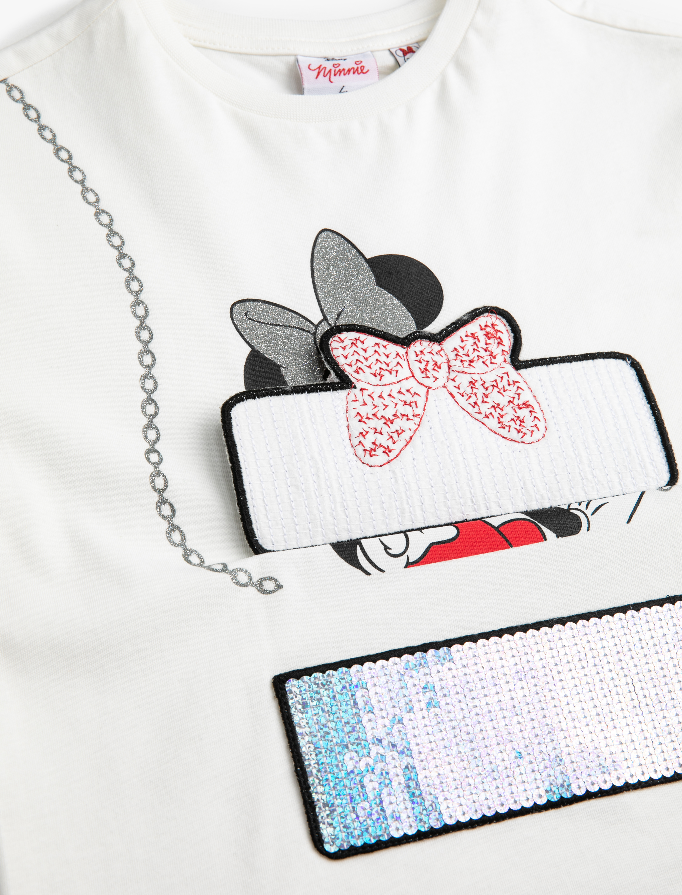  Kız Çocuk Minnie Mouse Lisanslı Baskılı Tişört Pullu Payetli