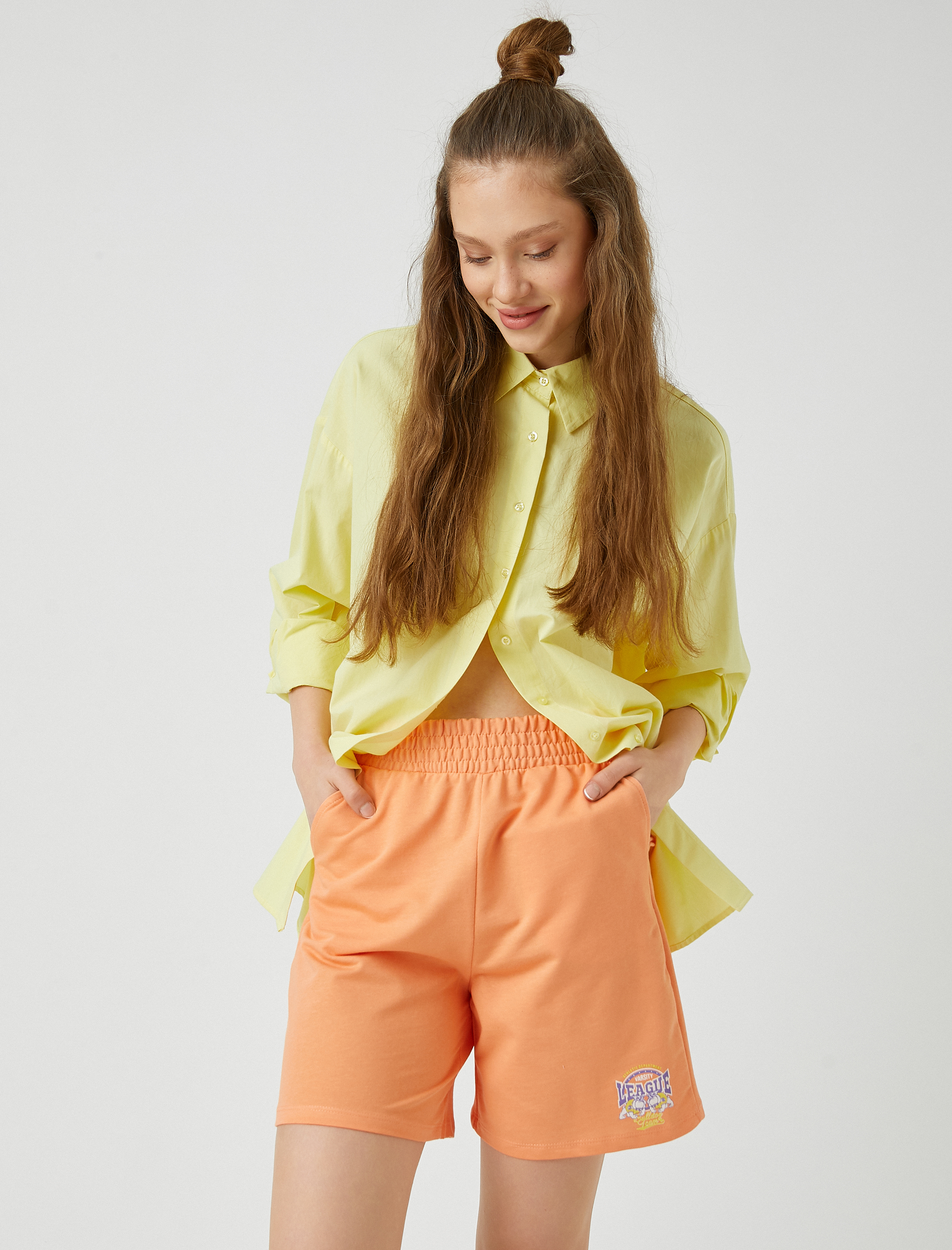   Yüksek Bel Baskılı Şort