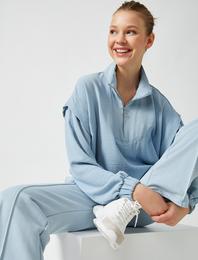 Uzun Kollu Bluz Fermuarlı Dik Yaka