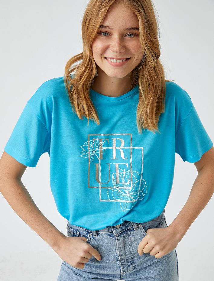  Bisiklet Yaka Kısa Kollu Baskılı Tişört