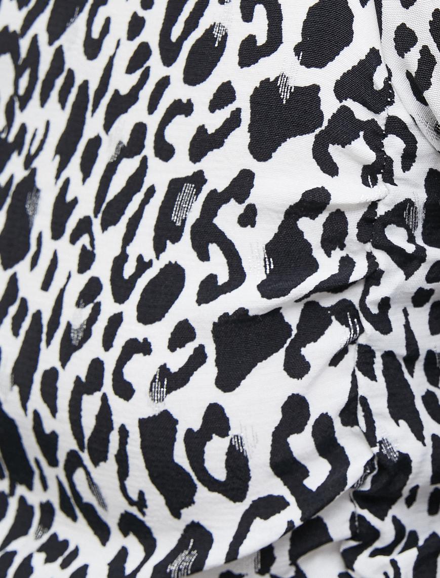   Leopar Desenli Elbise Balon Kollu Mini