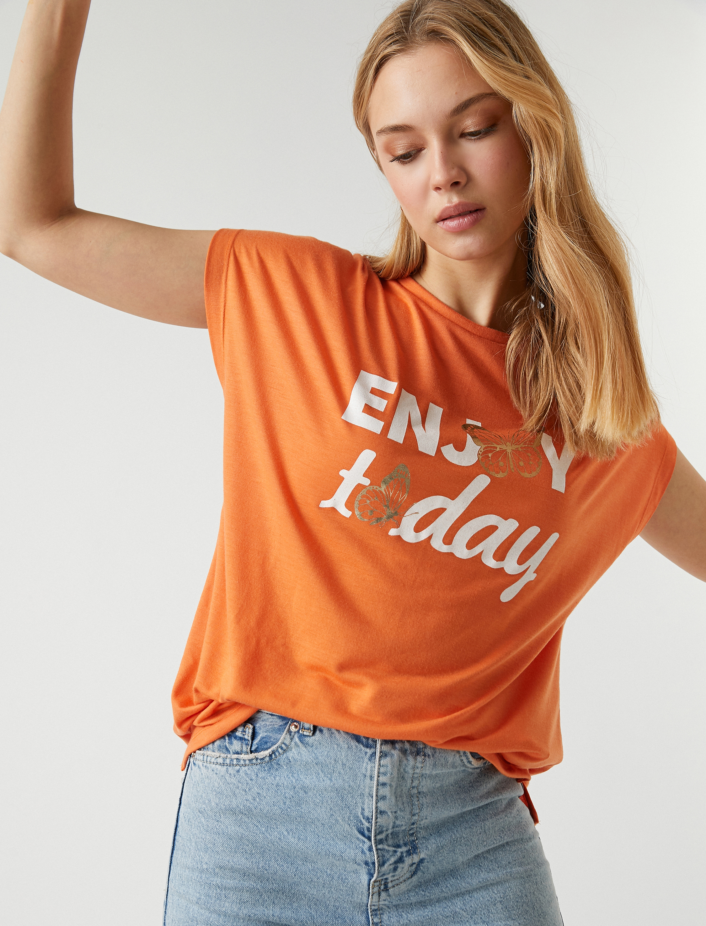   Slogan Baskılı Tişört Kısa Kollu Bisiklet Yaka