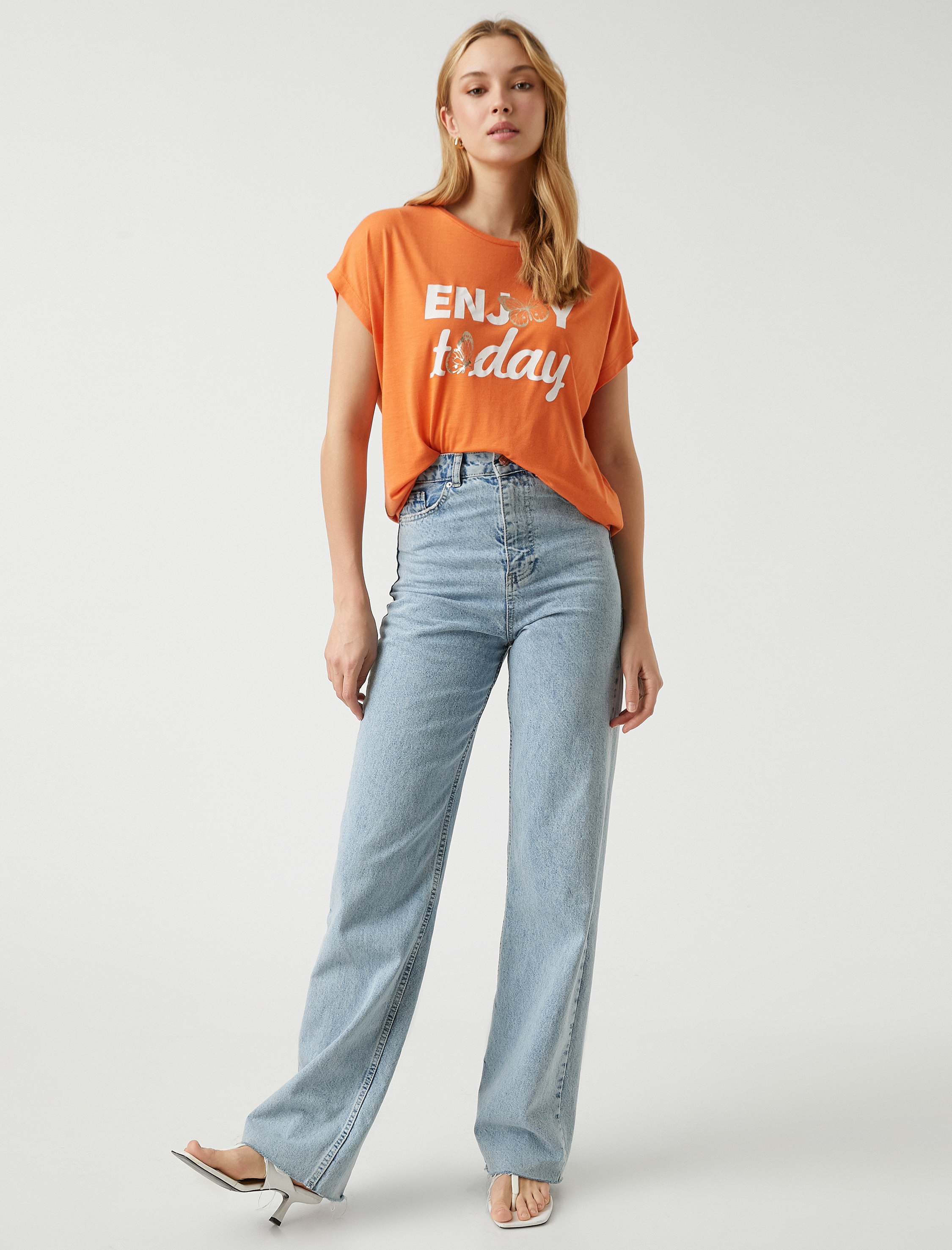   Slogan Baskılı Tişört Kısa Kollu Bisiklet Yaka