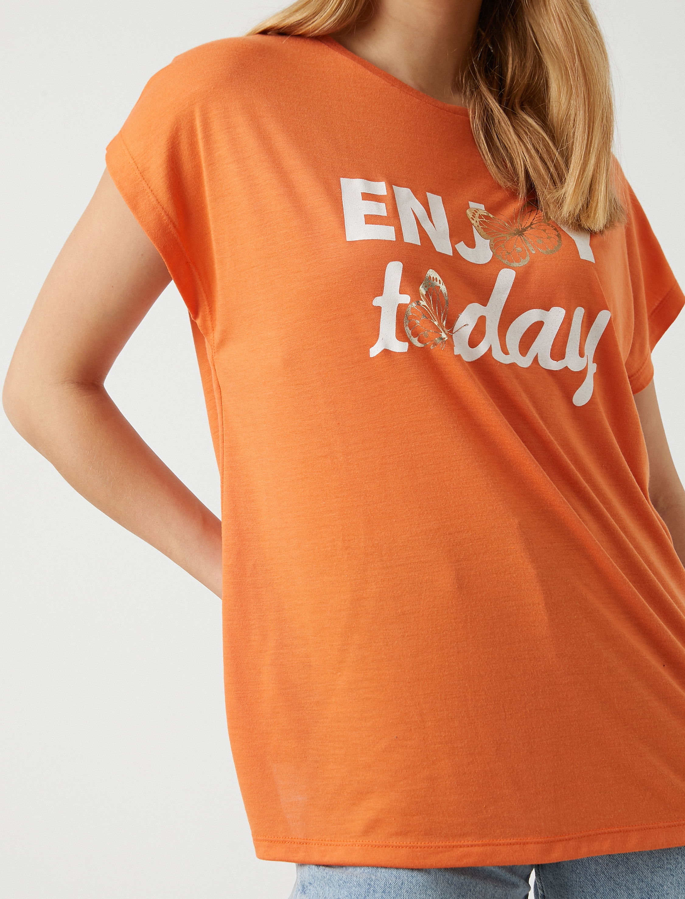   Slogan Baskılı Tişört Kısa Kollu Bisiklet Yaka