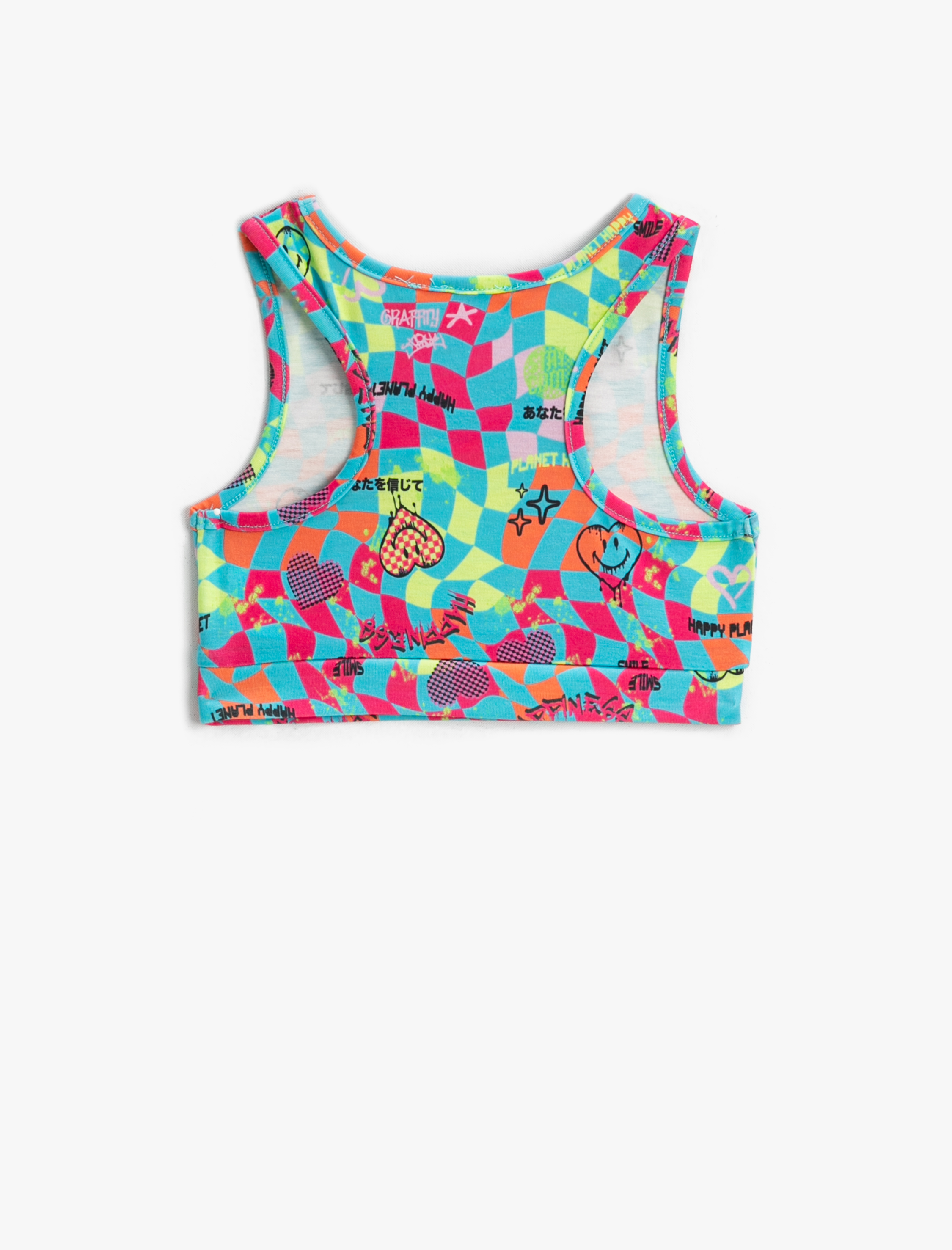  Kız Çocuk Baskılı Crop Atlet Bisiklet Yaka