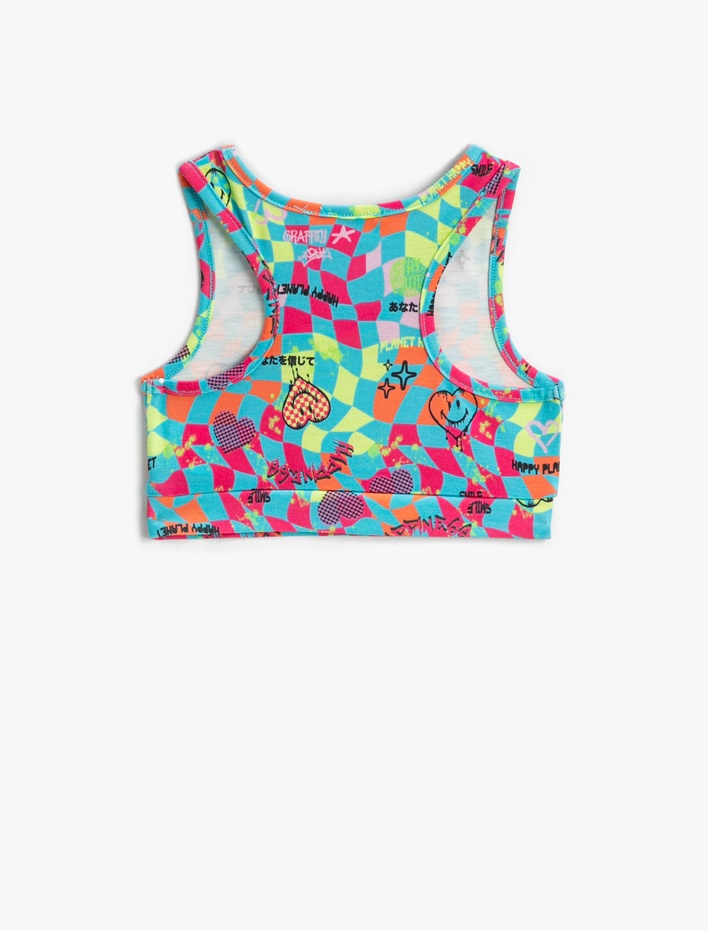 Kız Çocuk Baskılı Crop Atlet Bisiklet Yaka